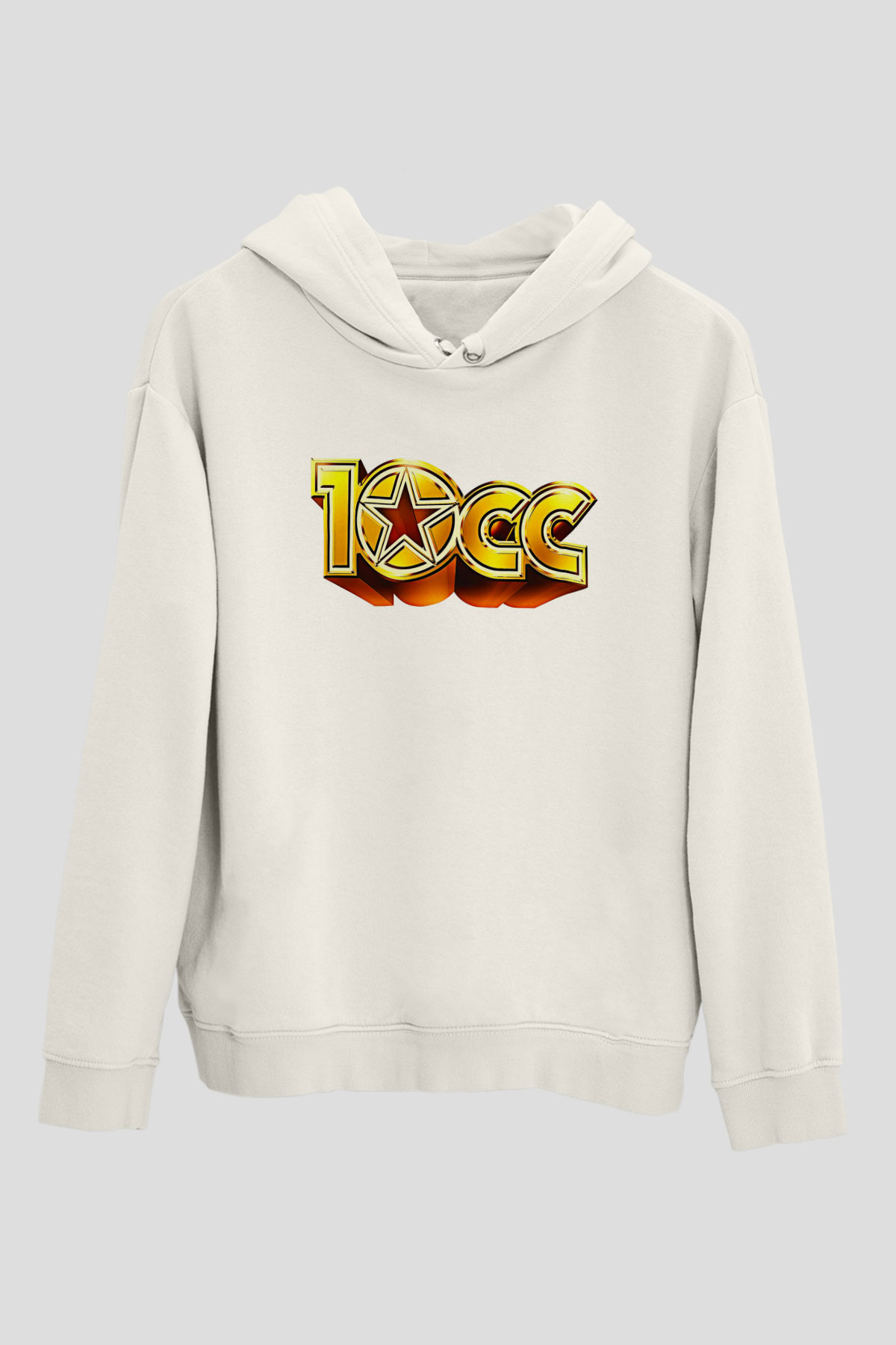 10cc Baskılı Beyaz Unisex Kapüşonlu Sweatshirt