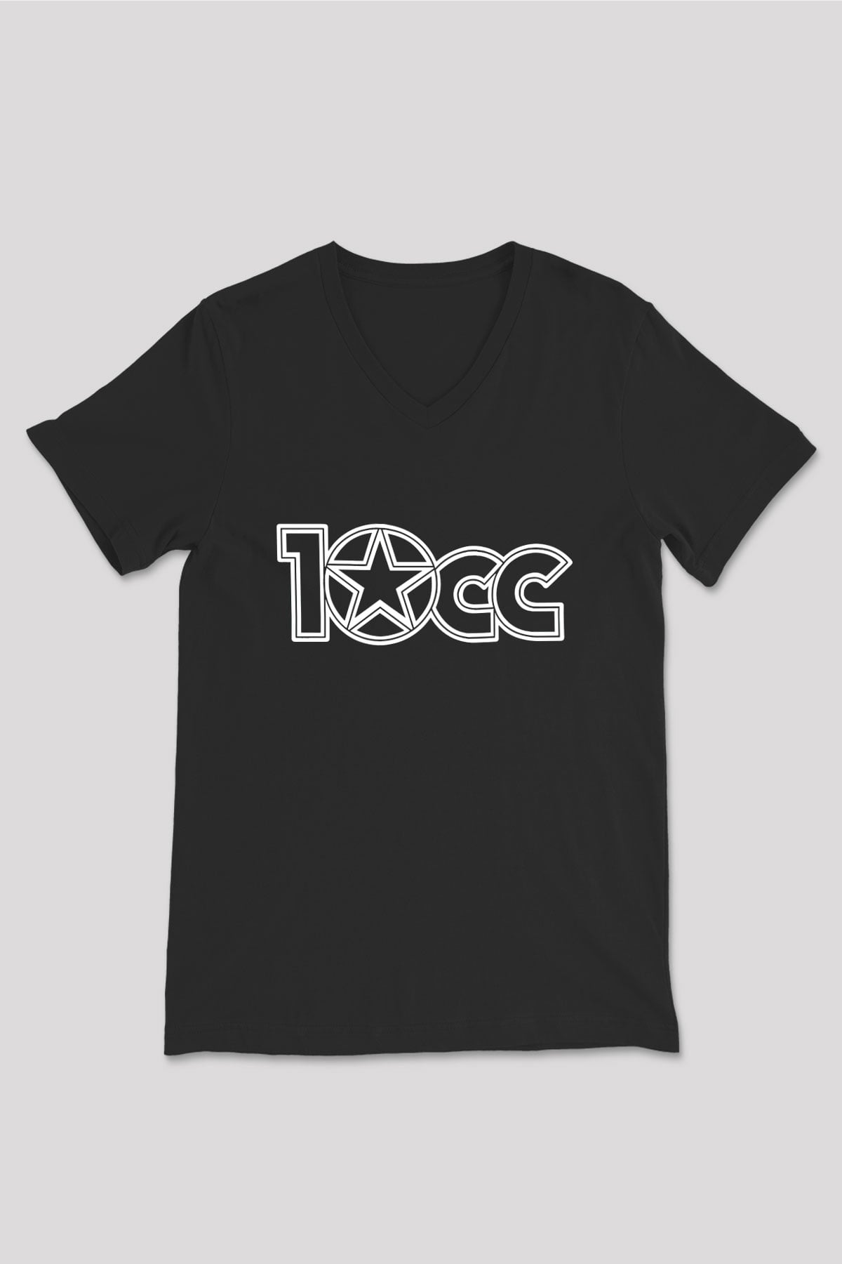 10cc Baskılı Unisex Siyah V Yaka Tişört - Tshirt