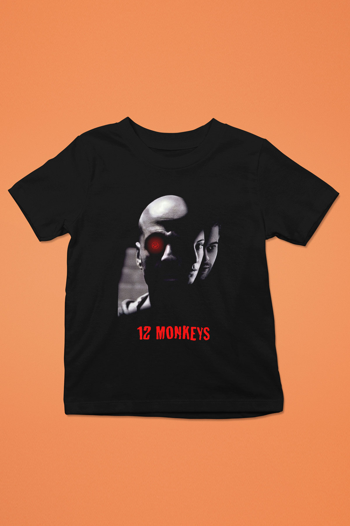 12 Maymun (12 Monkeys) Baskılı Unisex Siyah Çocuk Tişört - Tshirt