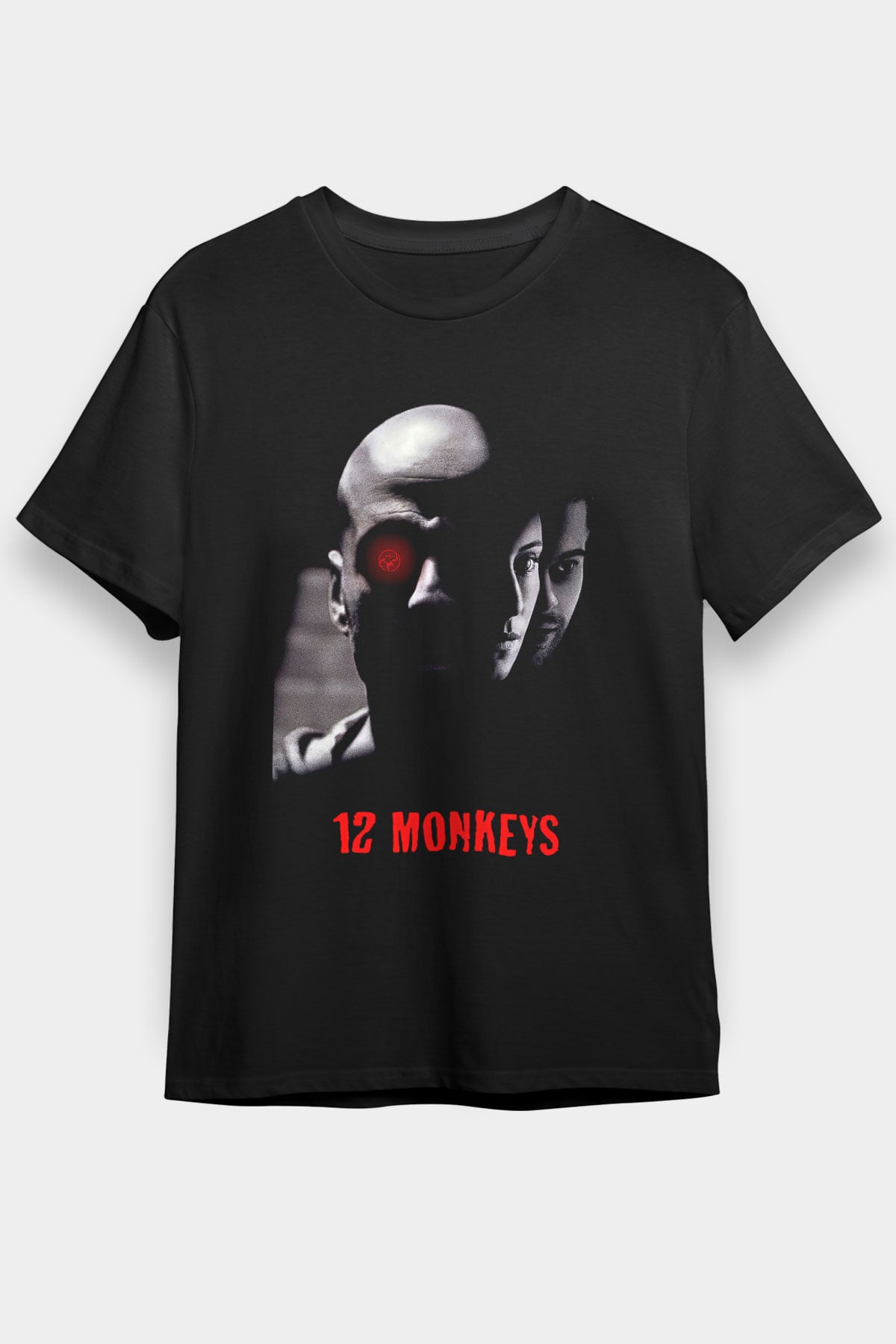 12 Maymun (12 Monkeys) Baskılı Unisex Siyah Tişört - Tshirt