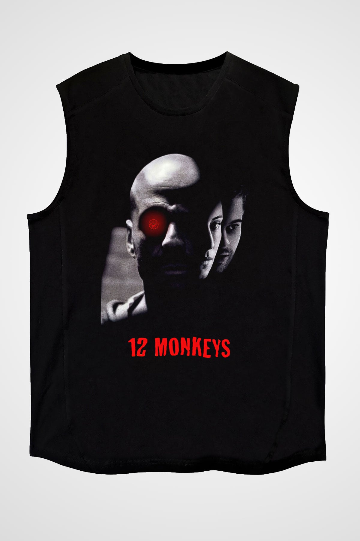 12 Maymun (12 Monkeys) Baskılı Unisex Siyah Kolsuz Tişört - Tshirt