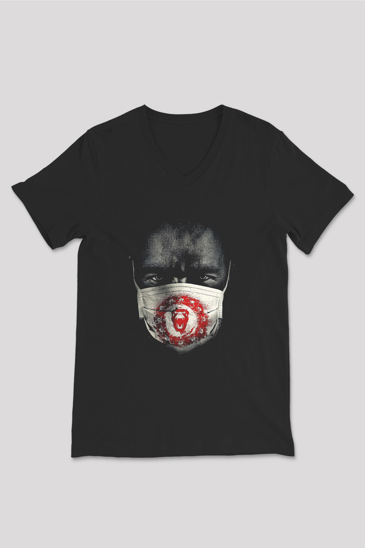 12 Maymun (12 Monkeys) Baskılı Unisex Siyah V Yaka Tişört - Tshirt