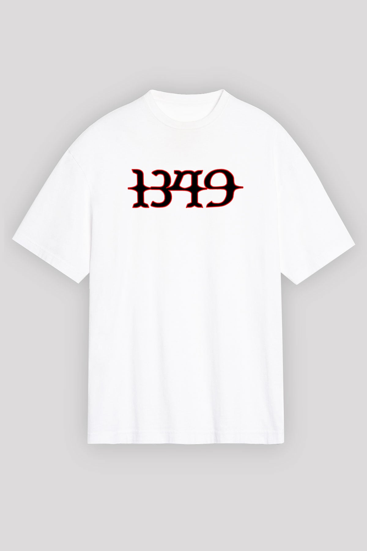 1349 Baskılı Unisex Beyaz Oversize Tişört