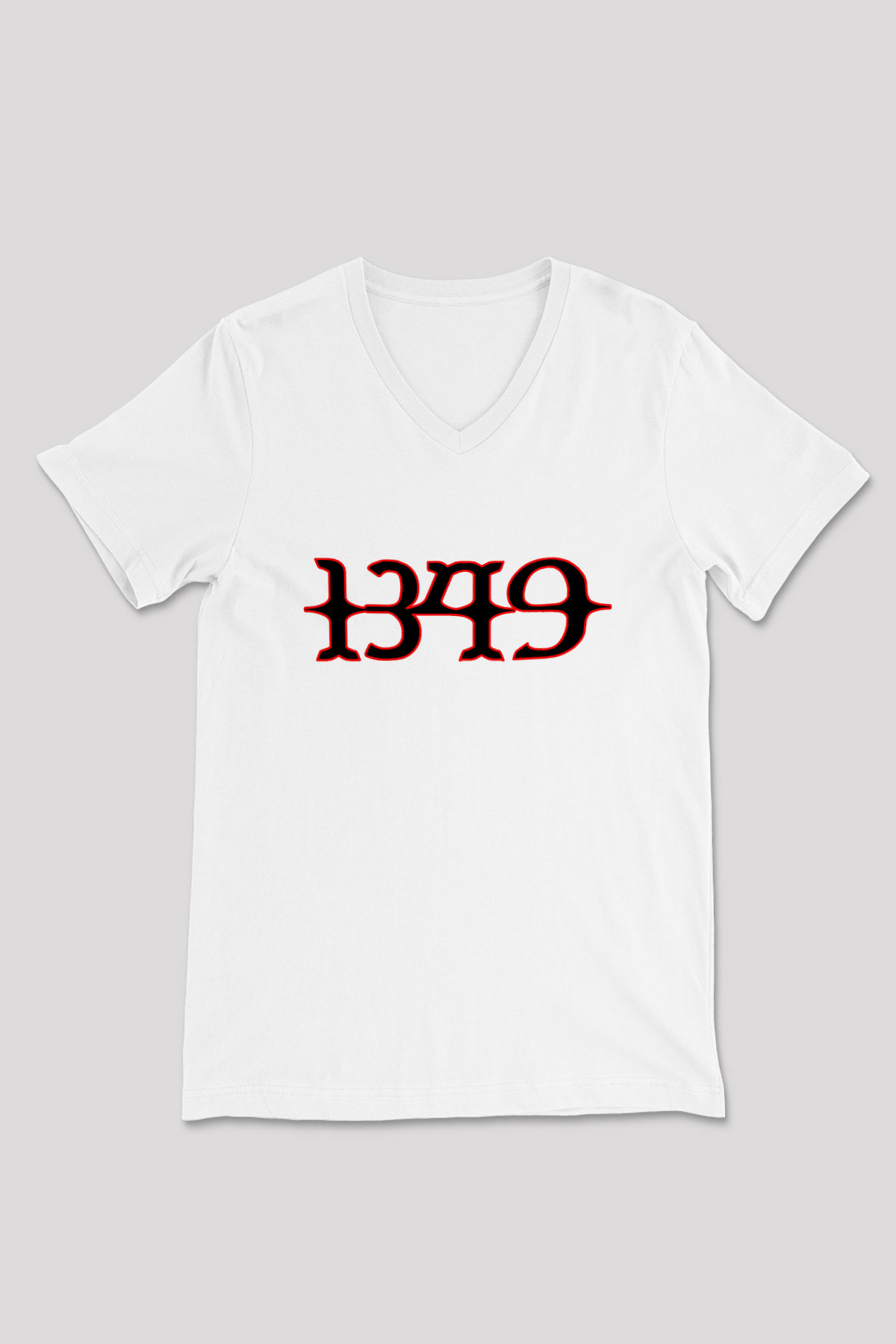 1349 Baskılı Unisex Beyaz V Yaka Tişört