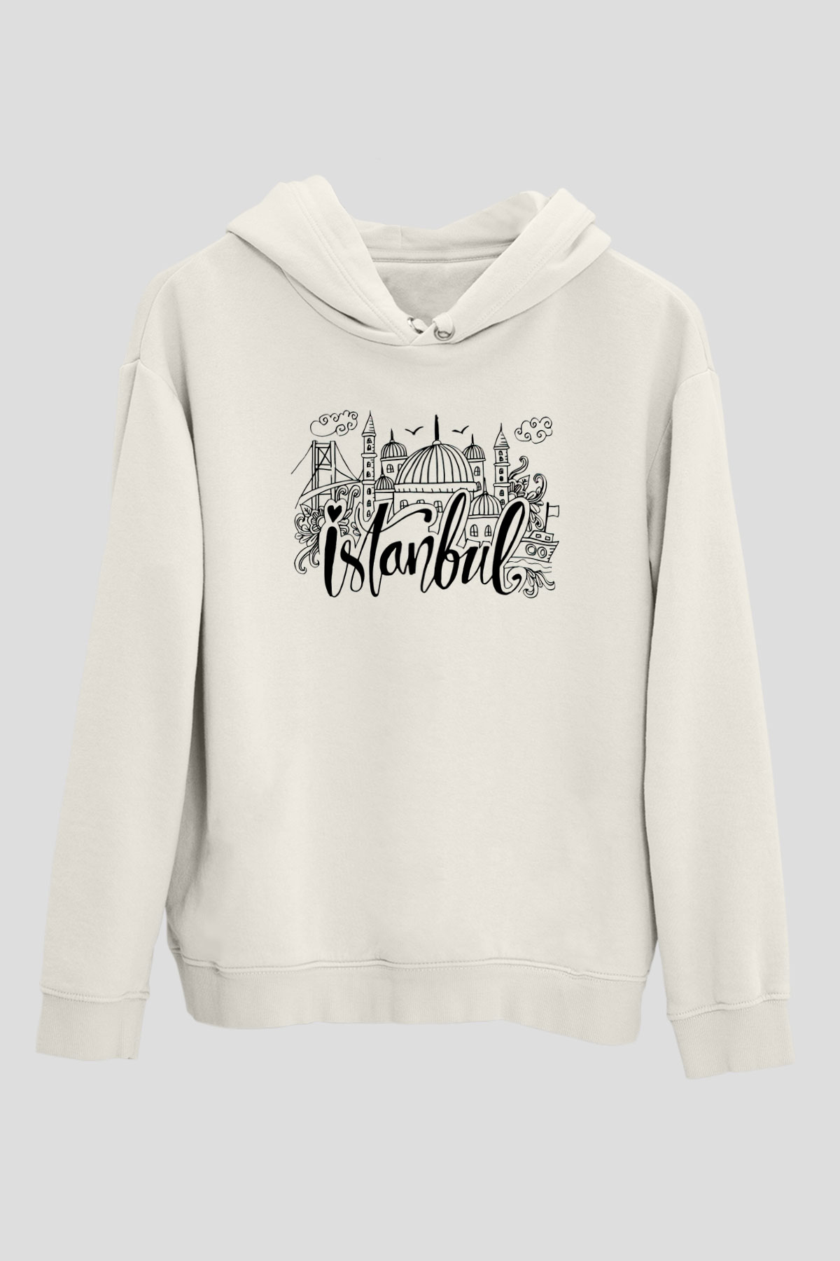 1453 Baskılı Beyaz Unisex Hoodie
