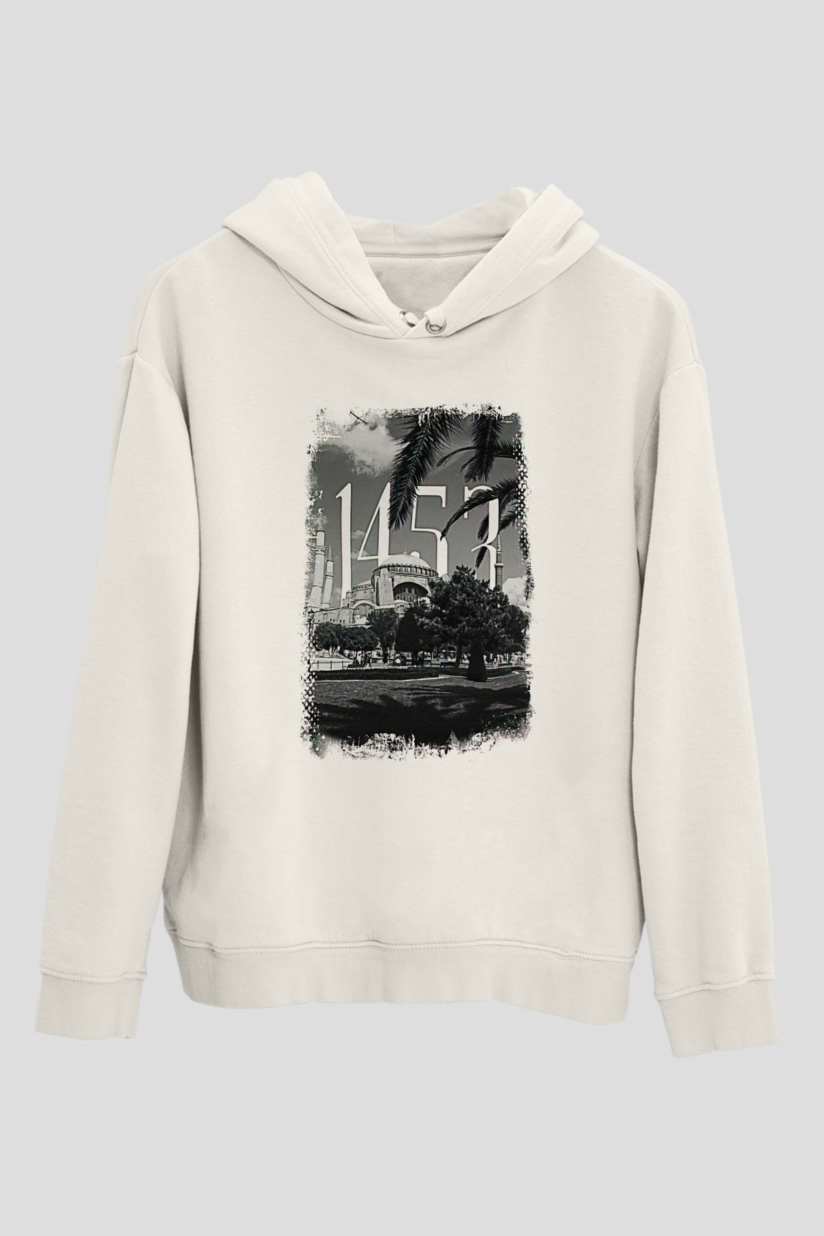 1453 Baskılı Beyaz Unisex Hoodie