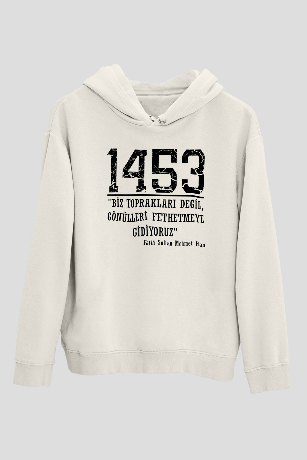 1453 Baskılı Beyaz Unisex Hoodie