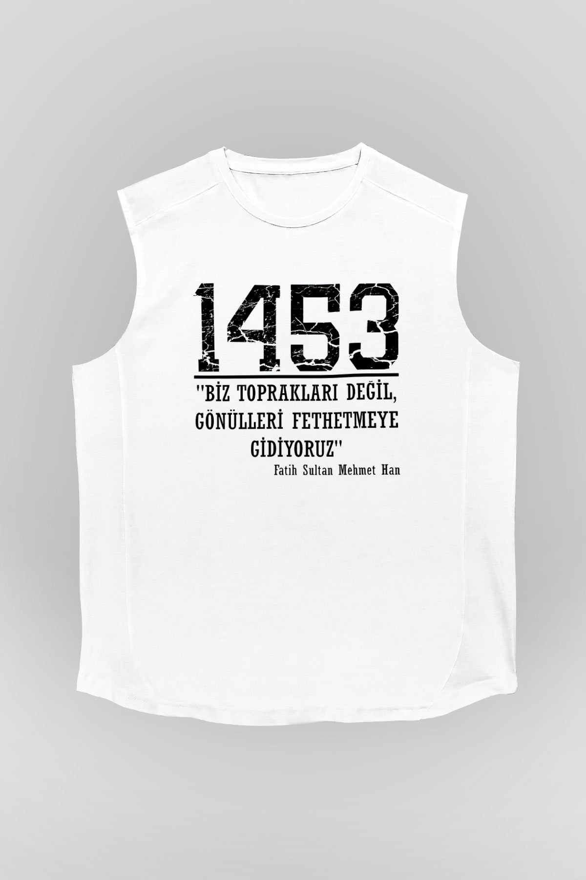 1453 Baskılı Beyaz Unisex Kolsuz Tişört - Tshirt