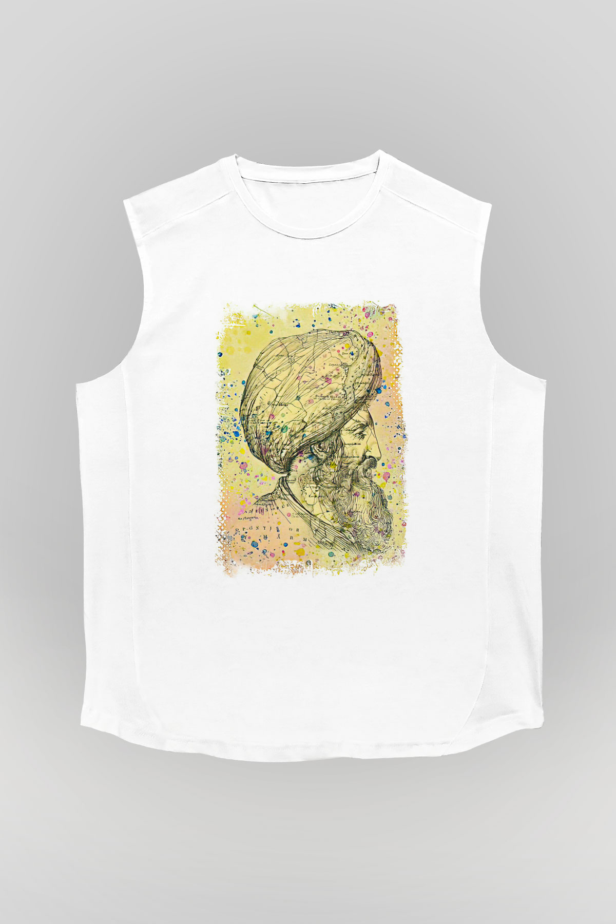 1453 Baskılı Beyaz Unisex Kolsuz Tişört - Tshirt