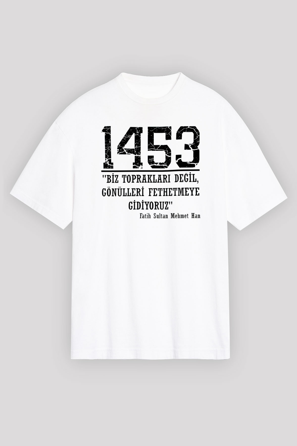 1453 Baskılı Beyaz Unisex Oversize Tişört - Tshirt