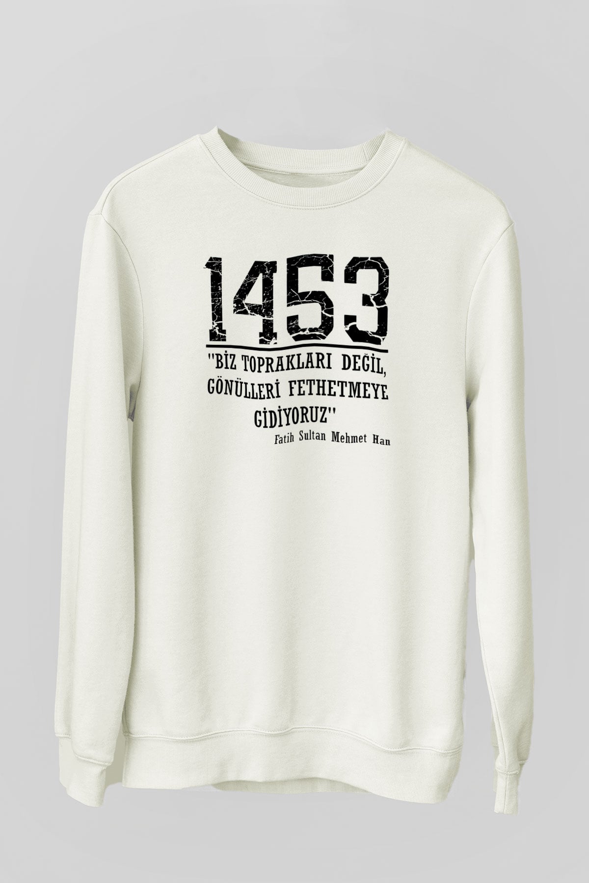 1453 Baskılı Beyaz Unisex Sweatshirt