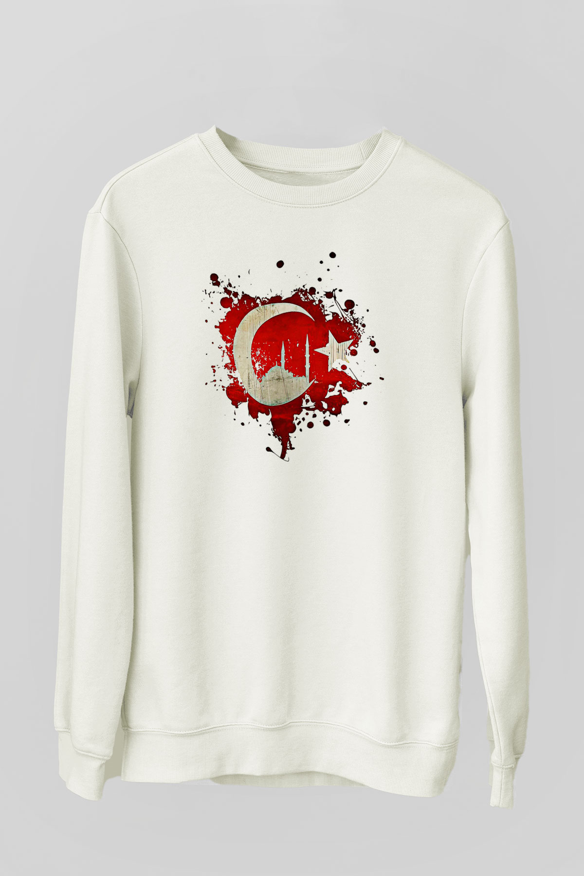 1453 Baskılı Beyaz Unisex Sweatshirt
