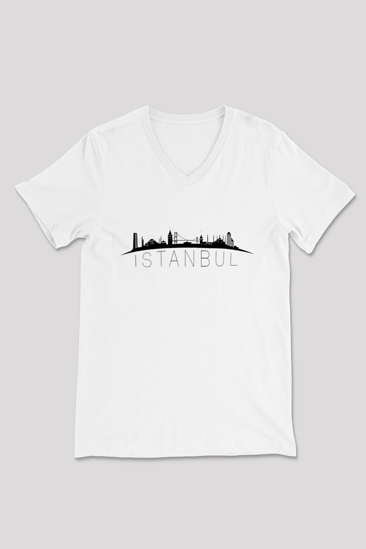1453 Baskılı Beyaz Unisex V Yaka Tişört - Tshirt