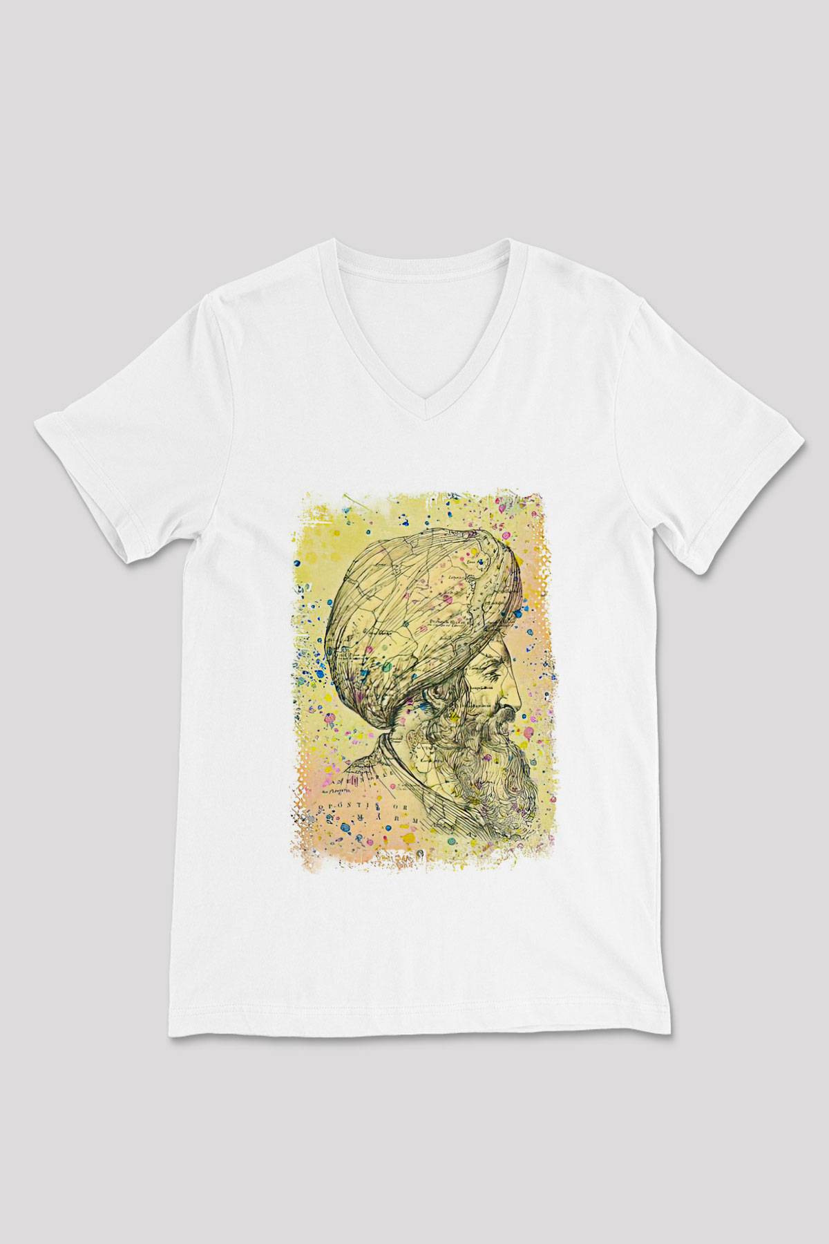 1453 Baskılı Beyaz Unisex V Yaka Tişört - Tshirt