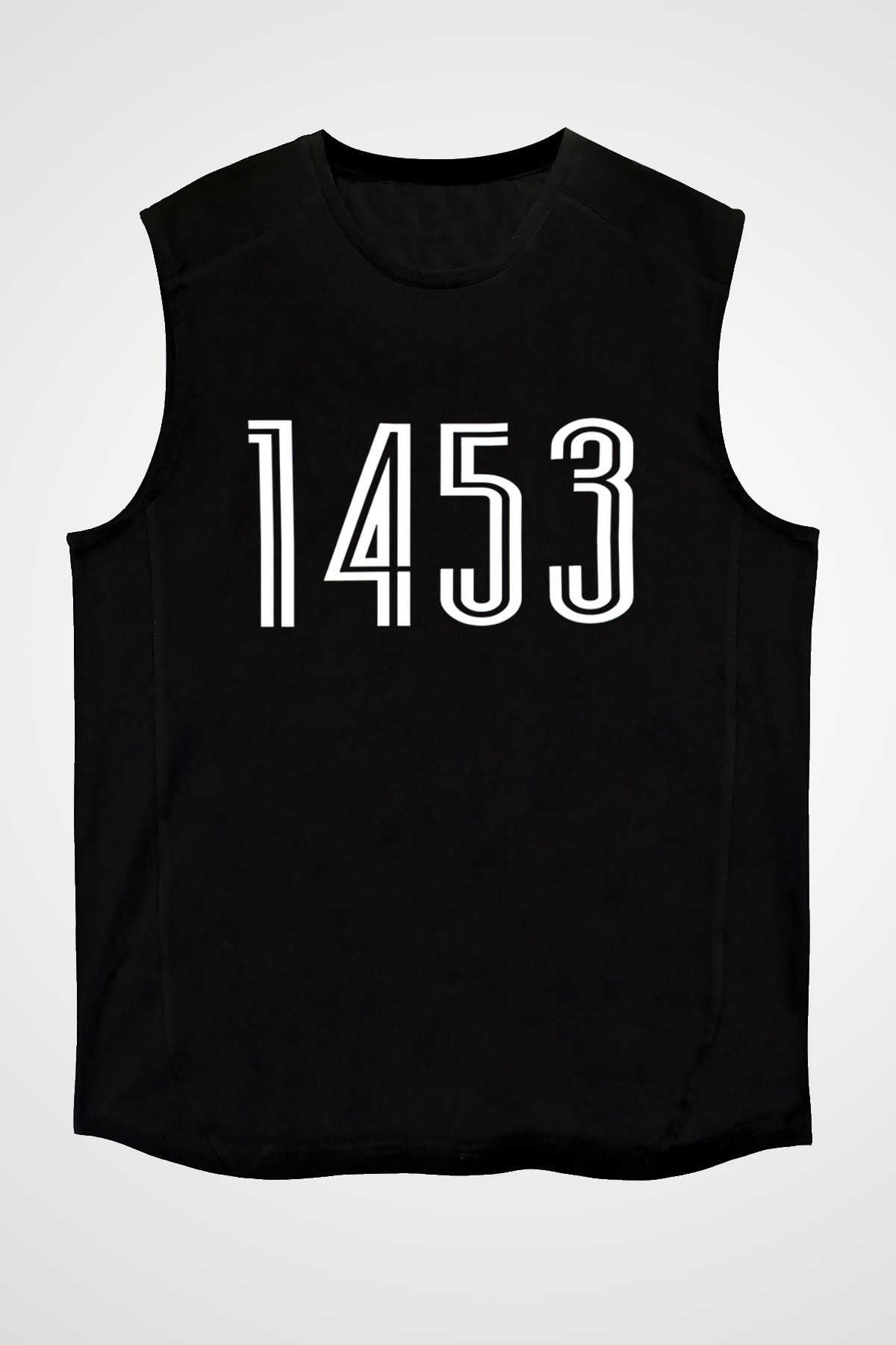 1453 Baskılı Unisex Siyah Kolsuz Tişört - Tshirt