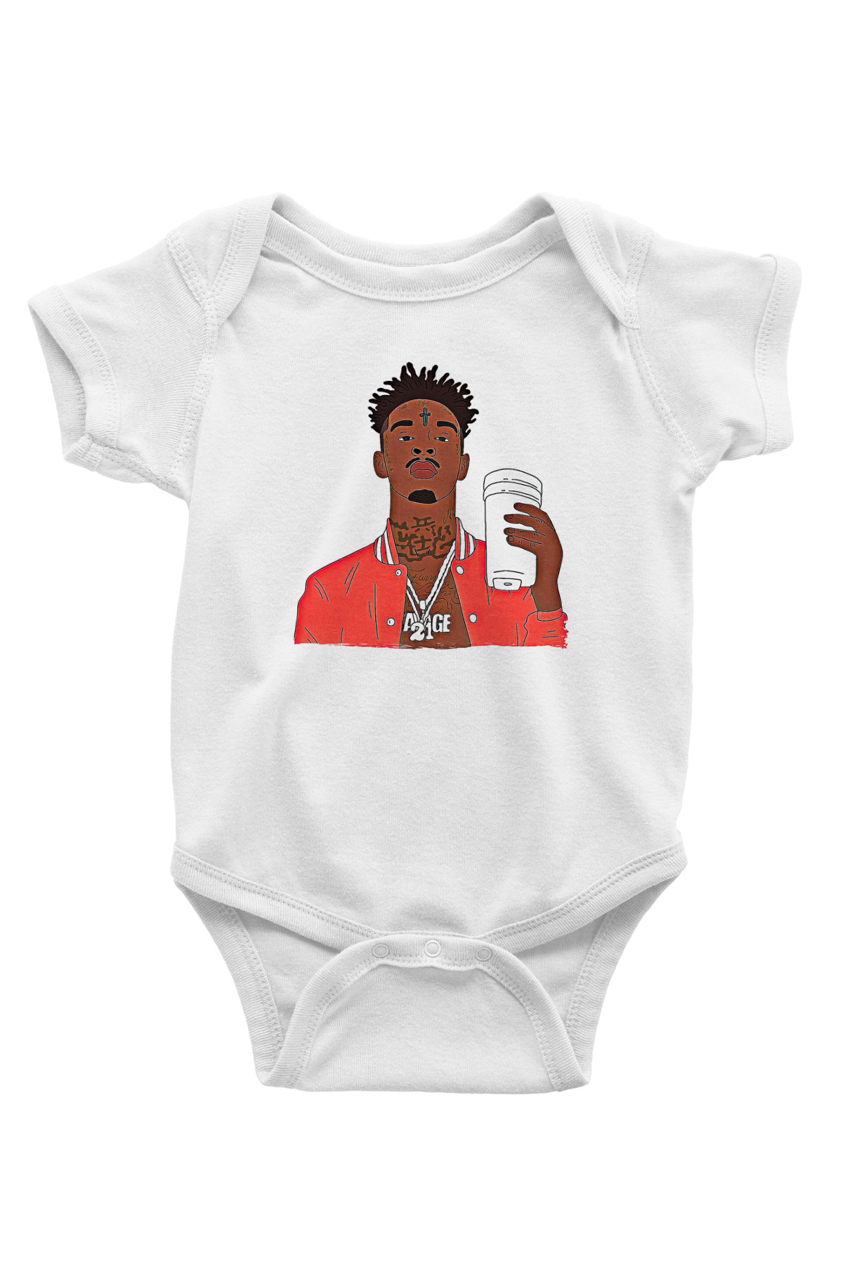 21 Savage Baskılı Beyaz Unisex Bebek Body - Zıbın