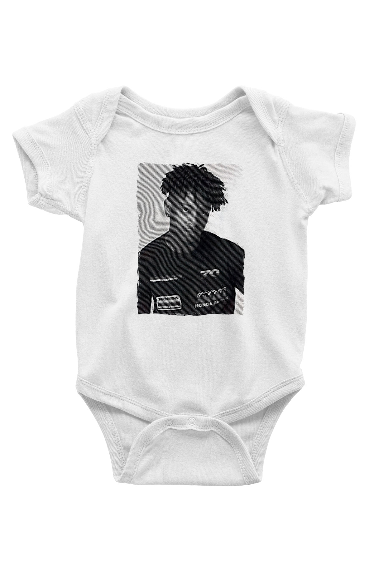 21 Savage Baskılı Beyaz Unisex Bebek Body - Zıbın