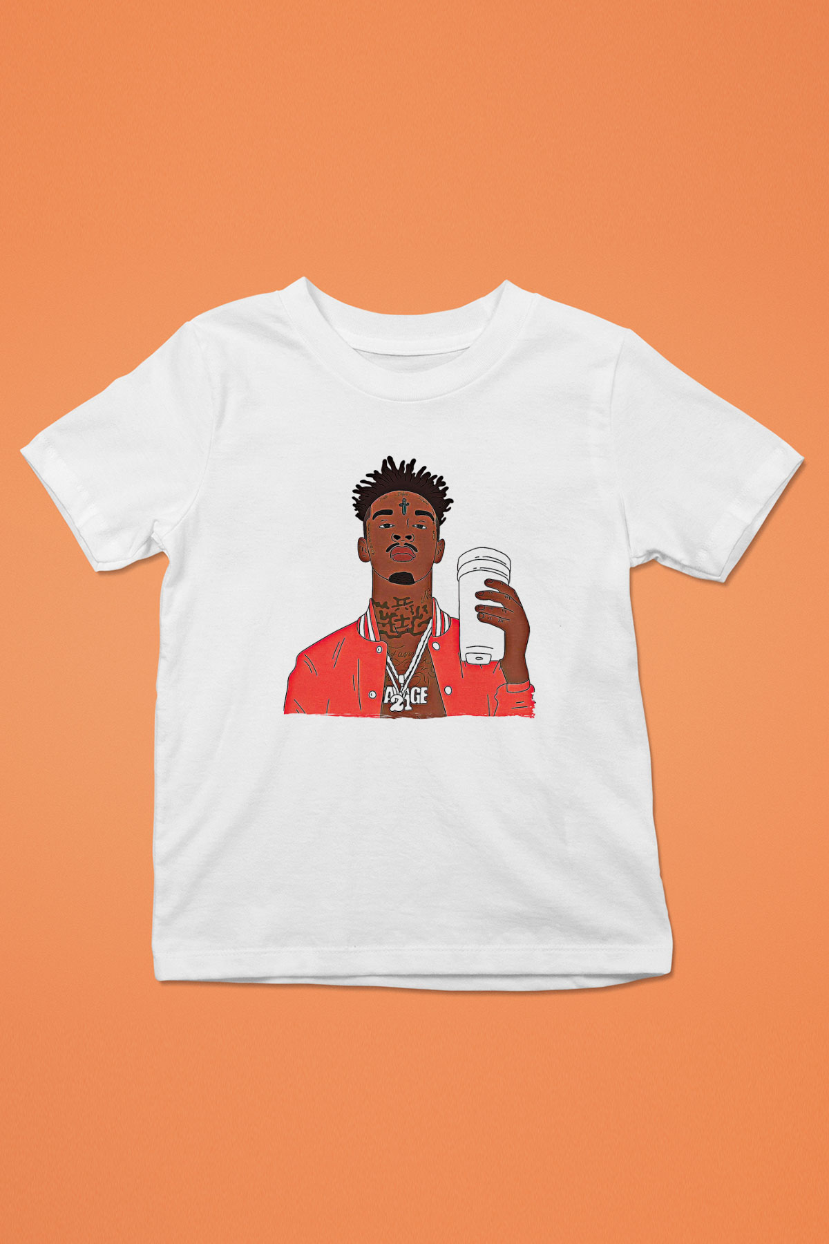 21 Savage Baskılı Beyaz Unisex Beyaz Çocuk Tişört - Tshirt