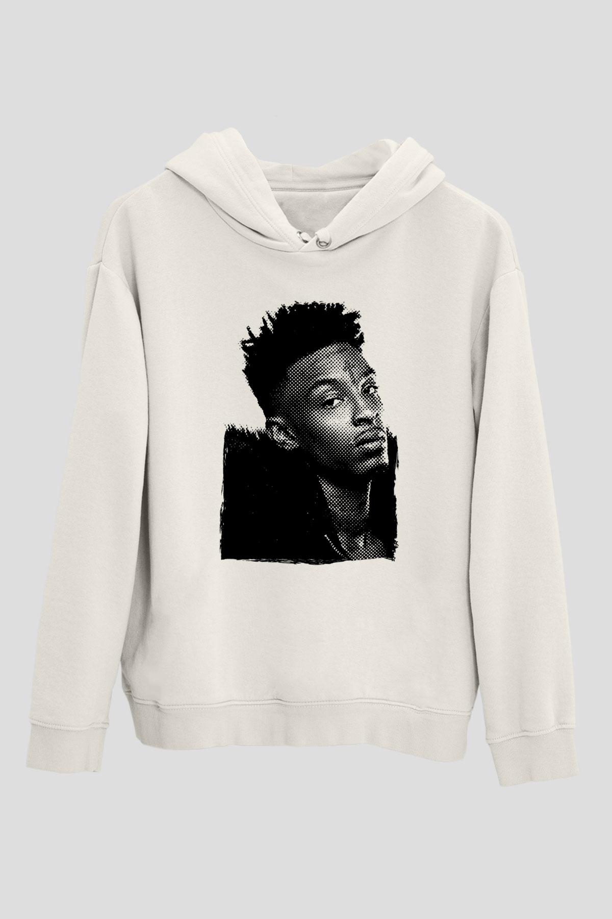 21 Savage Baskılı Beyaz Unisex Kapüşonlu Sweatshirt