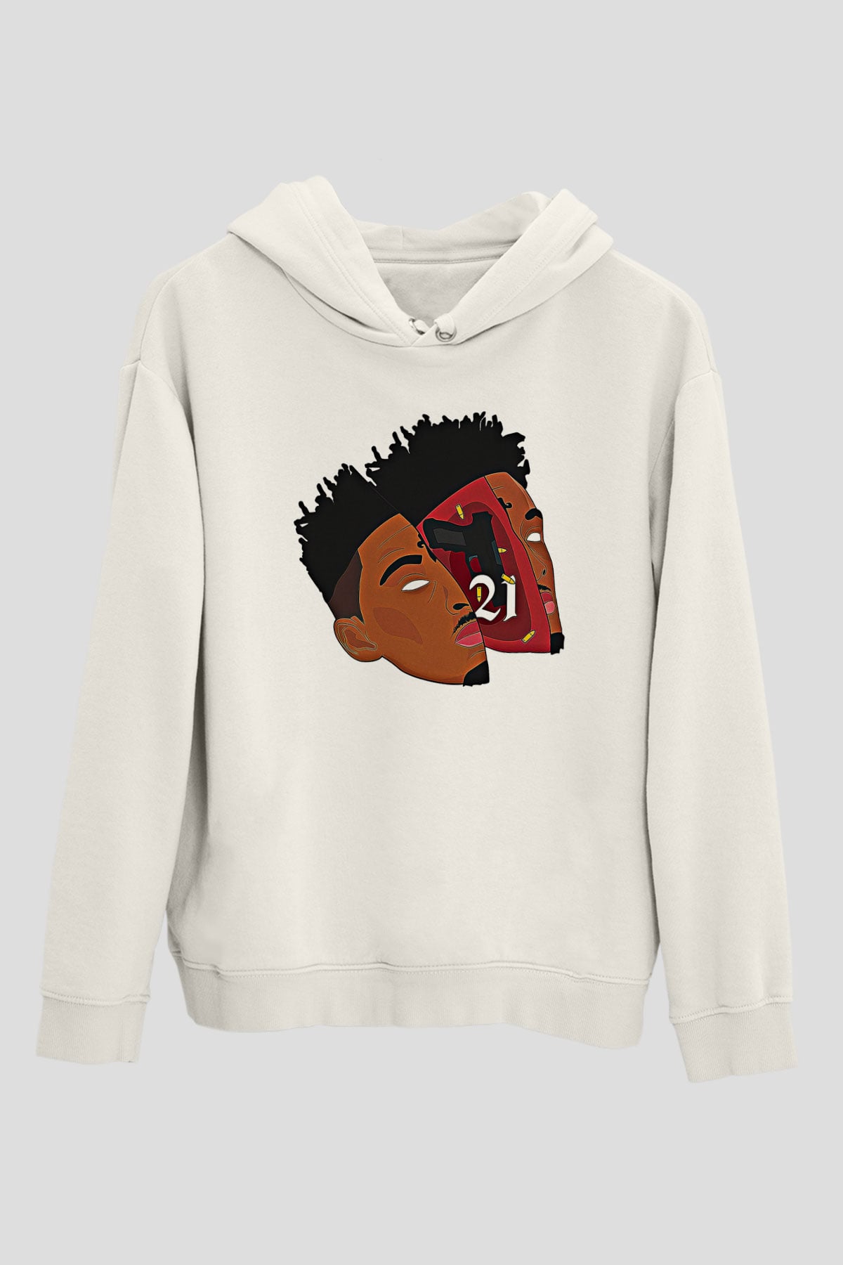 21 Savage Baskılı Beyaz Unisex Kapüşonlu Sweatshirt