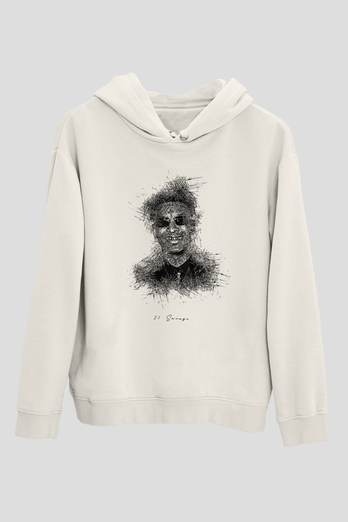 21 Savage Baskılı Beyaz Unisex Kapüşonlu Sweatshirt