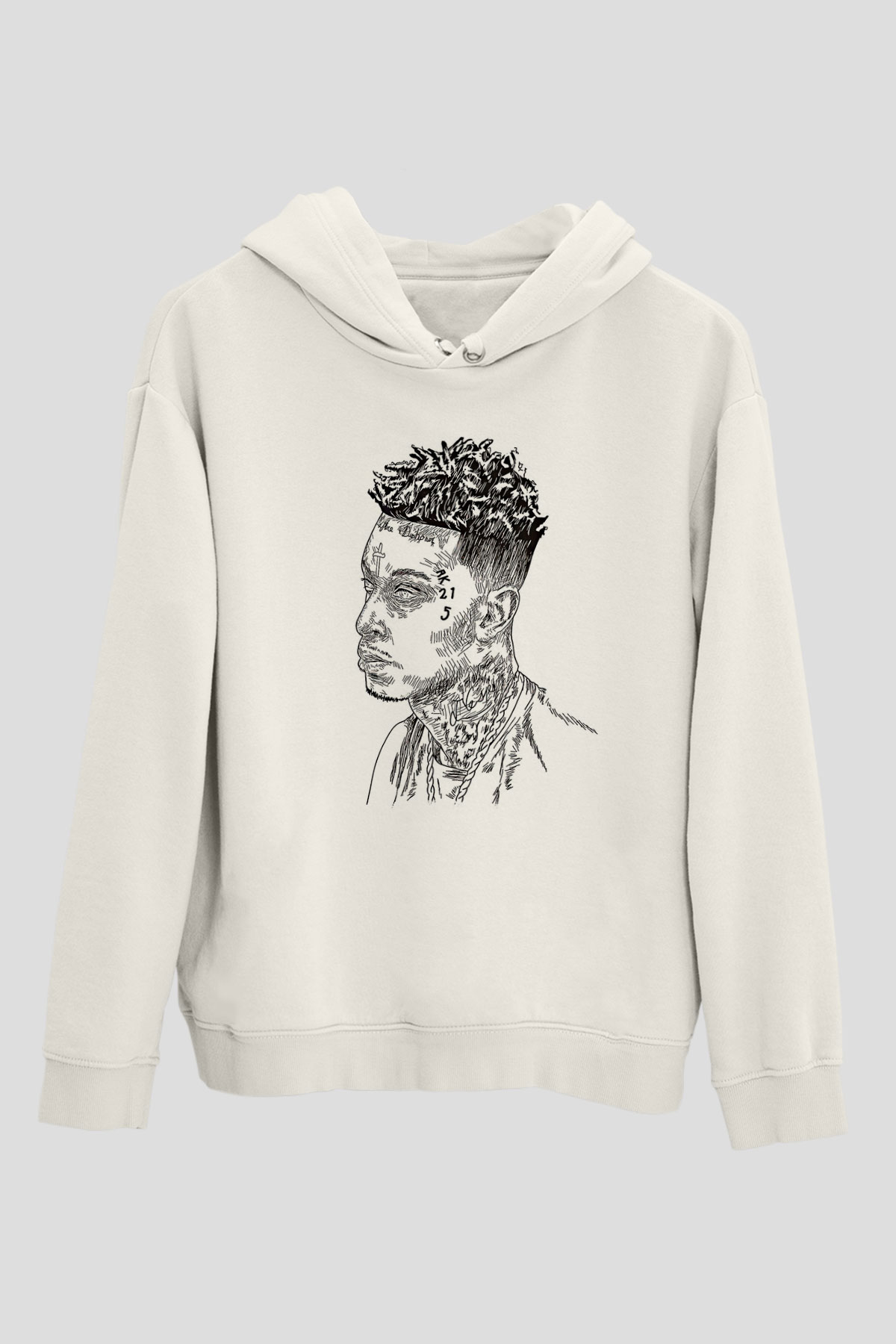 21 Savage Baskılı Beyaz Unisex Kapüşonlu Sweatshirt
