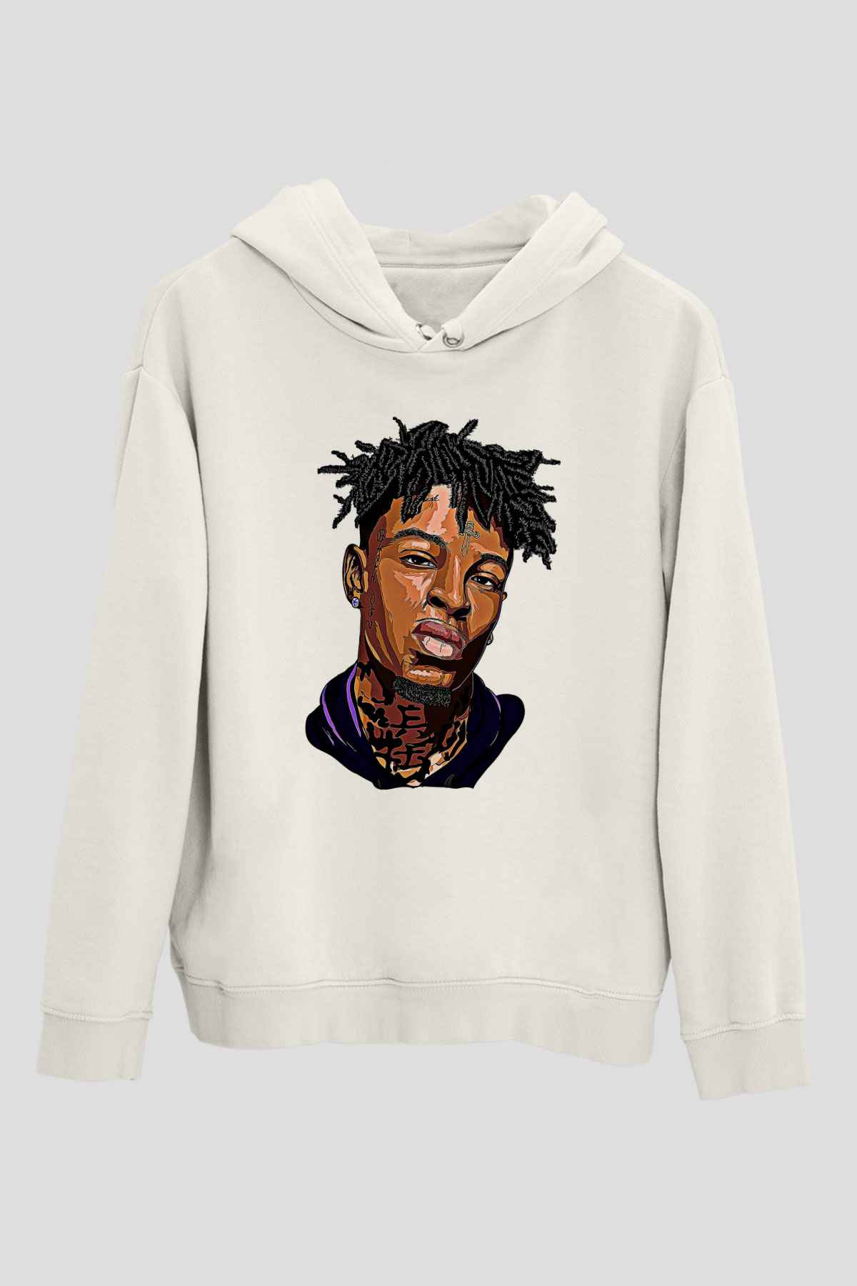 21 Savage Baskılı Beyaz Unisex Kapüşonlu Sweatshirt