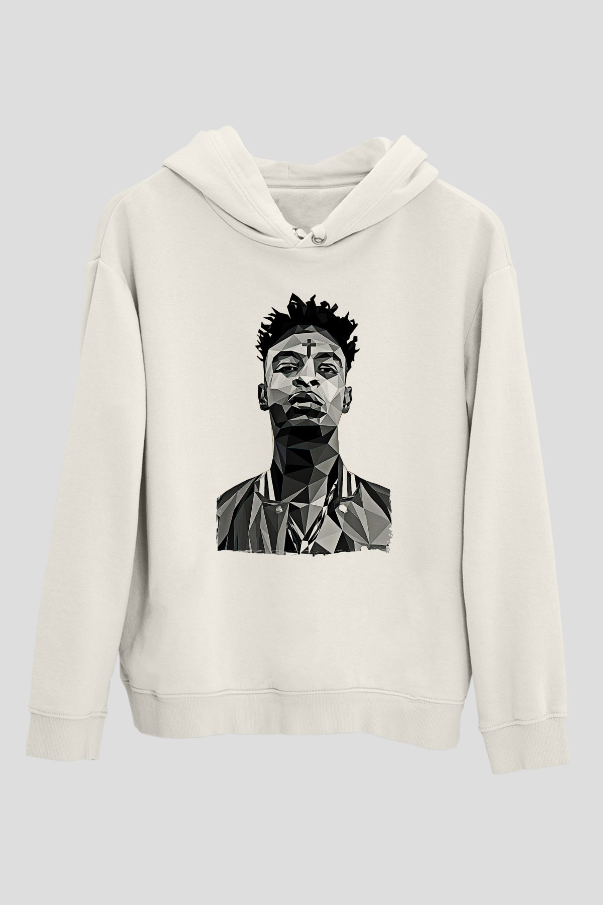 21 Savage Baskılı Beyaz Unisex Kapüşonlu Sweatshirt