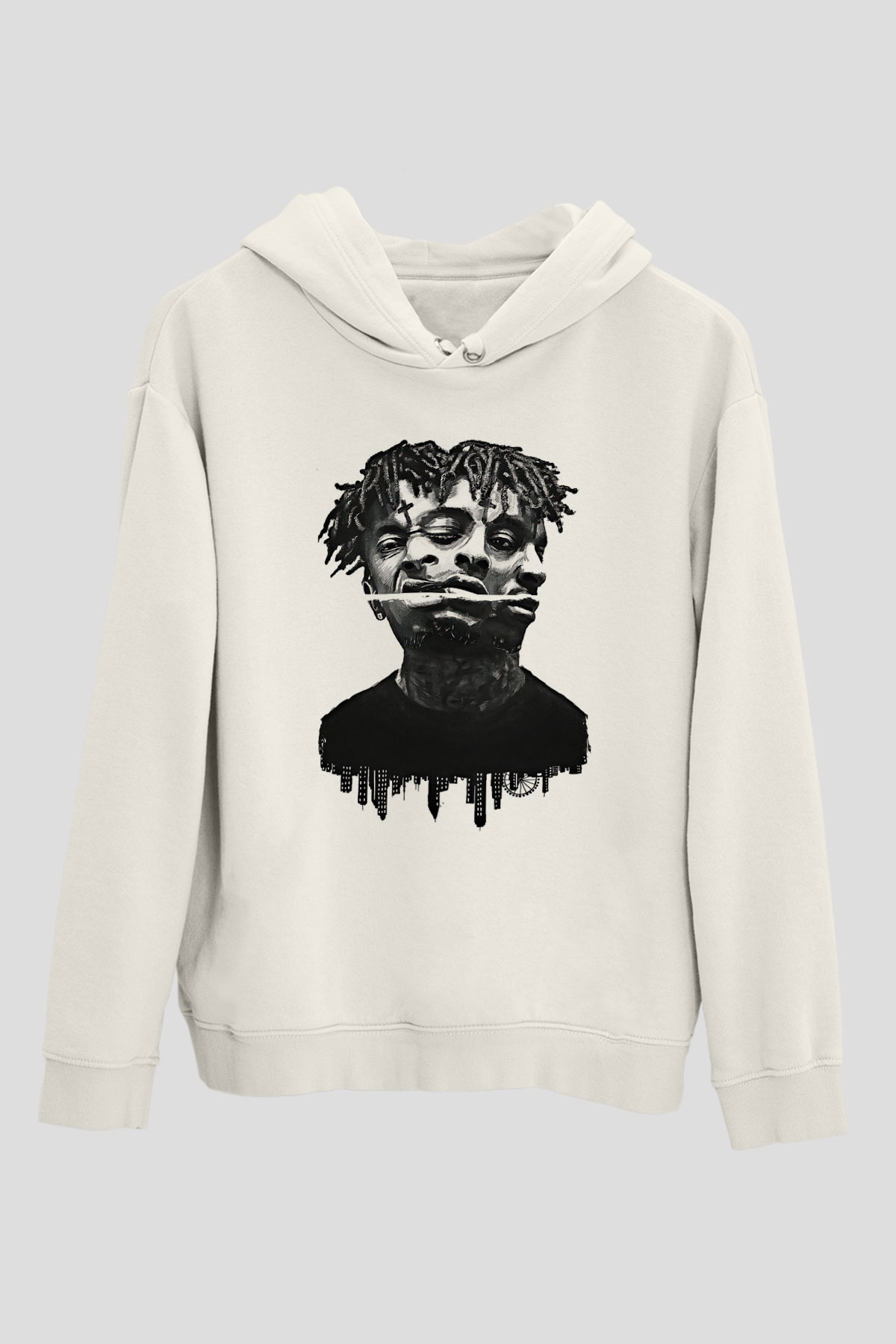 21 Savage Baskılı Beyaz Unisex Kapüşonlu Sweatshirt