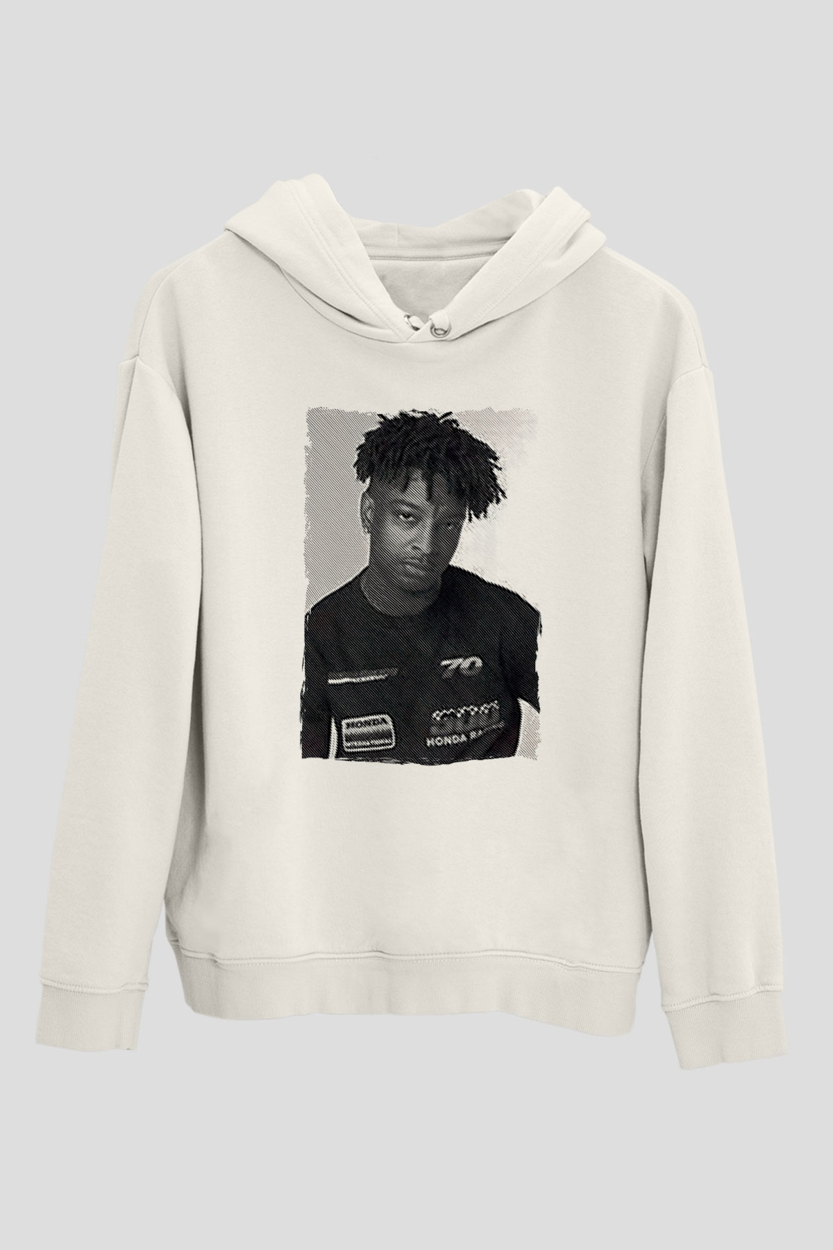 21 Savage Baskılı Beyaz Unisex Kapüşonlu Sweatshirt