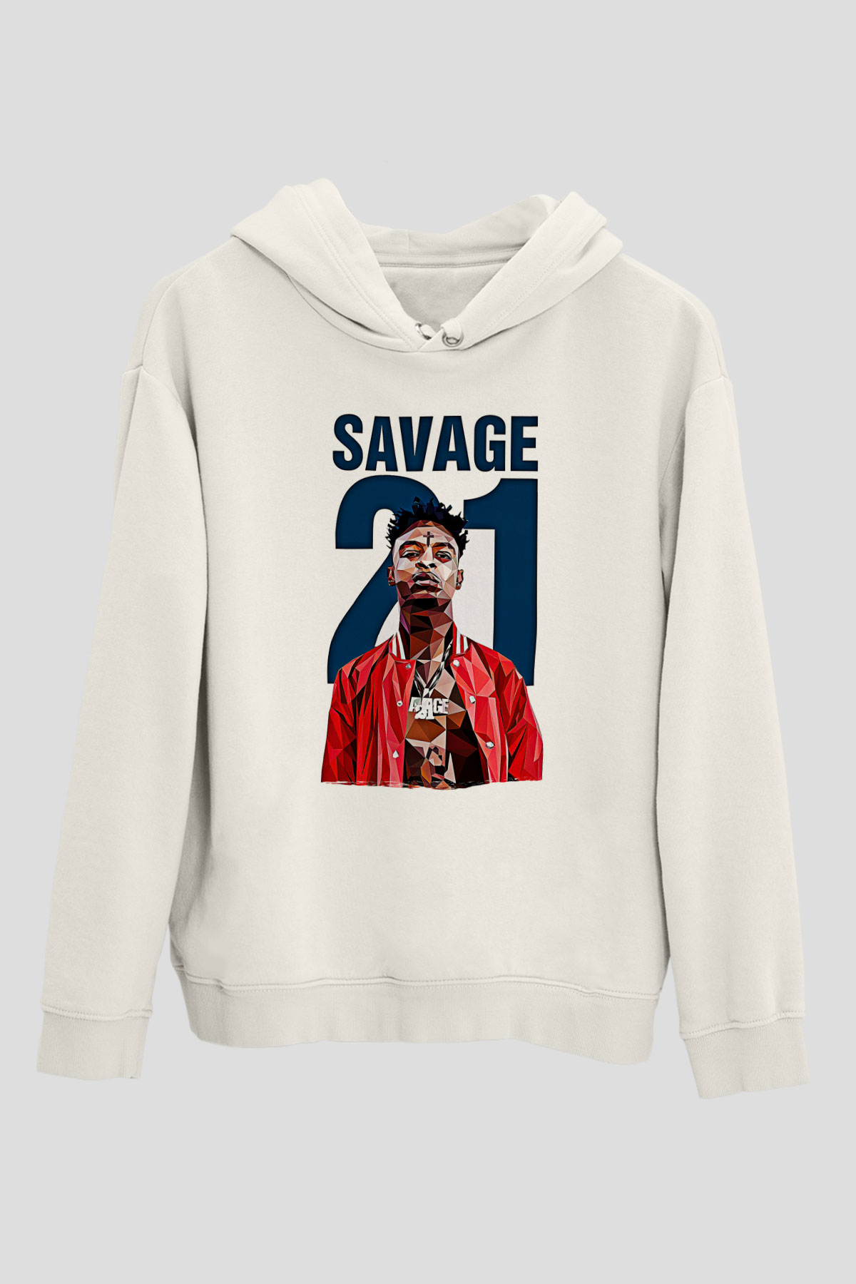 21 Savage Baskılı Beyaz Unisex Kapüşonlu Sweatshirt
