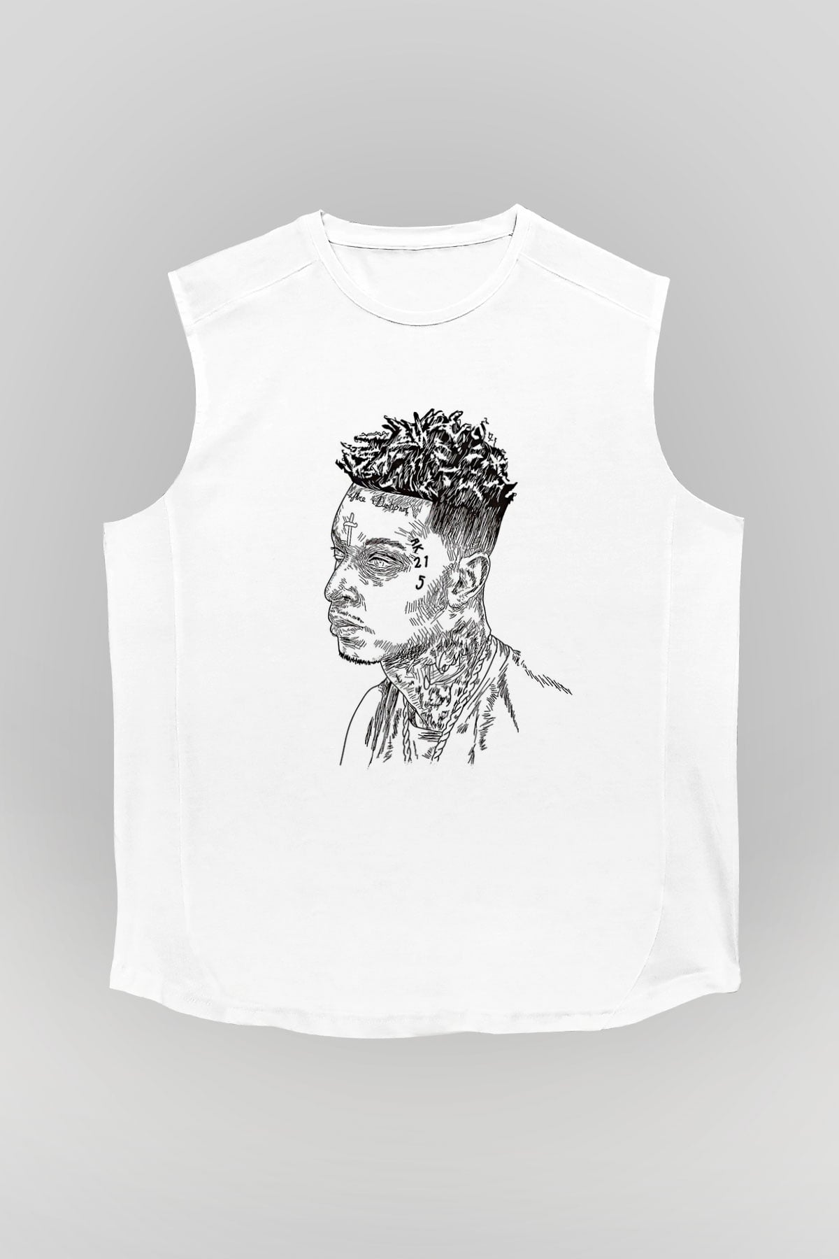 21 Savage Baskılı Beyaz Unisex Kolsuz Tişört - Tshirt