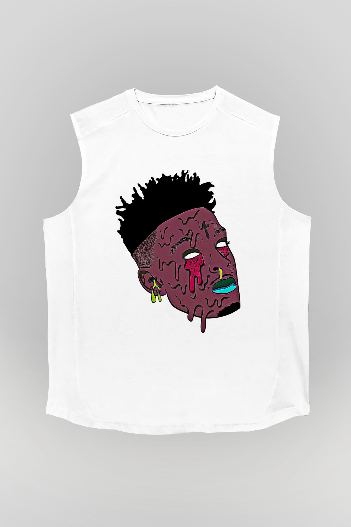 21 Savage Baskılı Beyaz Unisex Kolsuz Tişört - Tshirt