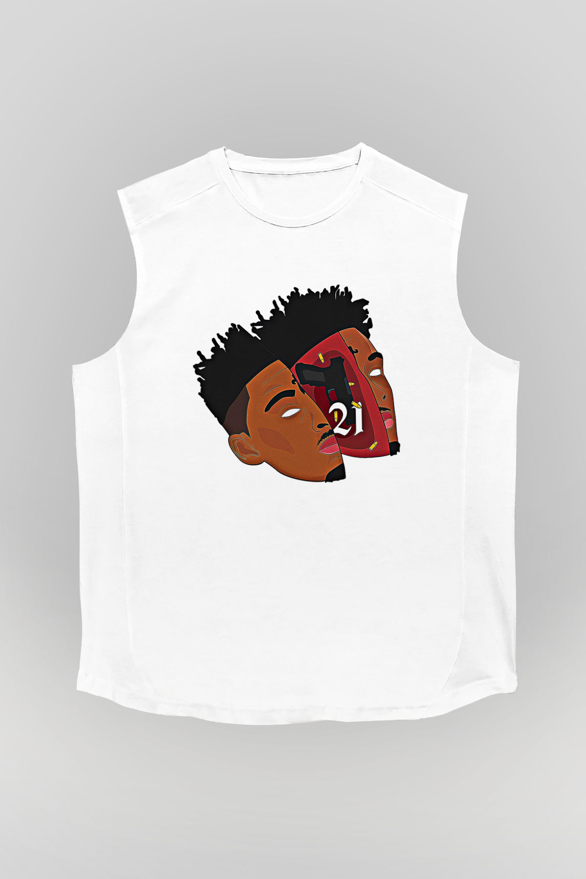 21 Savage Baskılı Beyaz Unisex Kolsuz Tişört - Tshirt