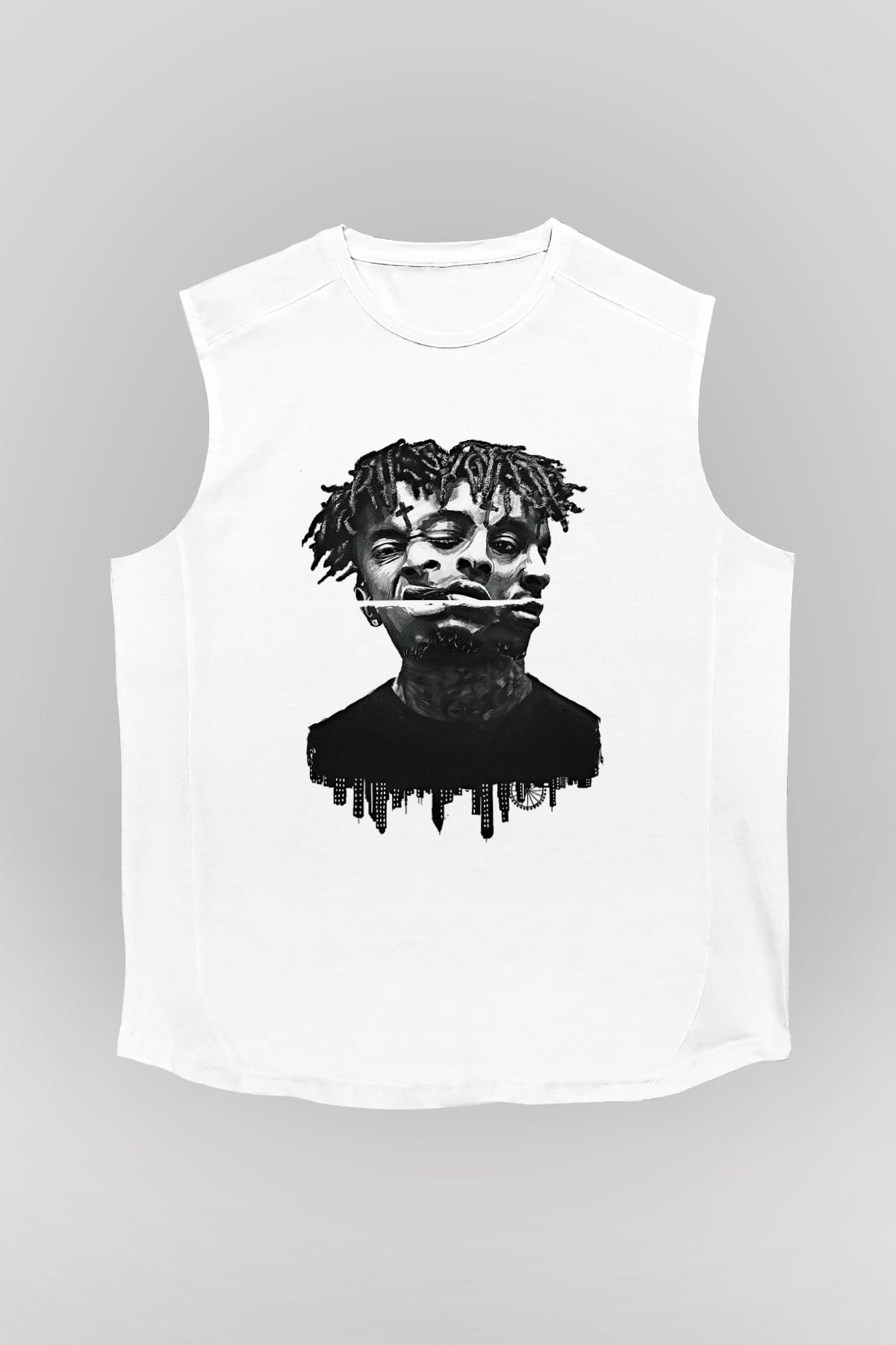 21 Savage Baskılı Beyaz Unisex Kolsuz Tişört - Tshirt