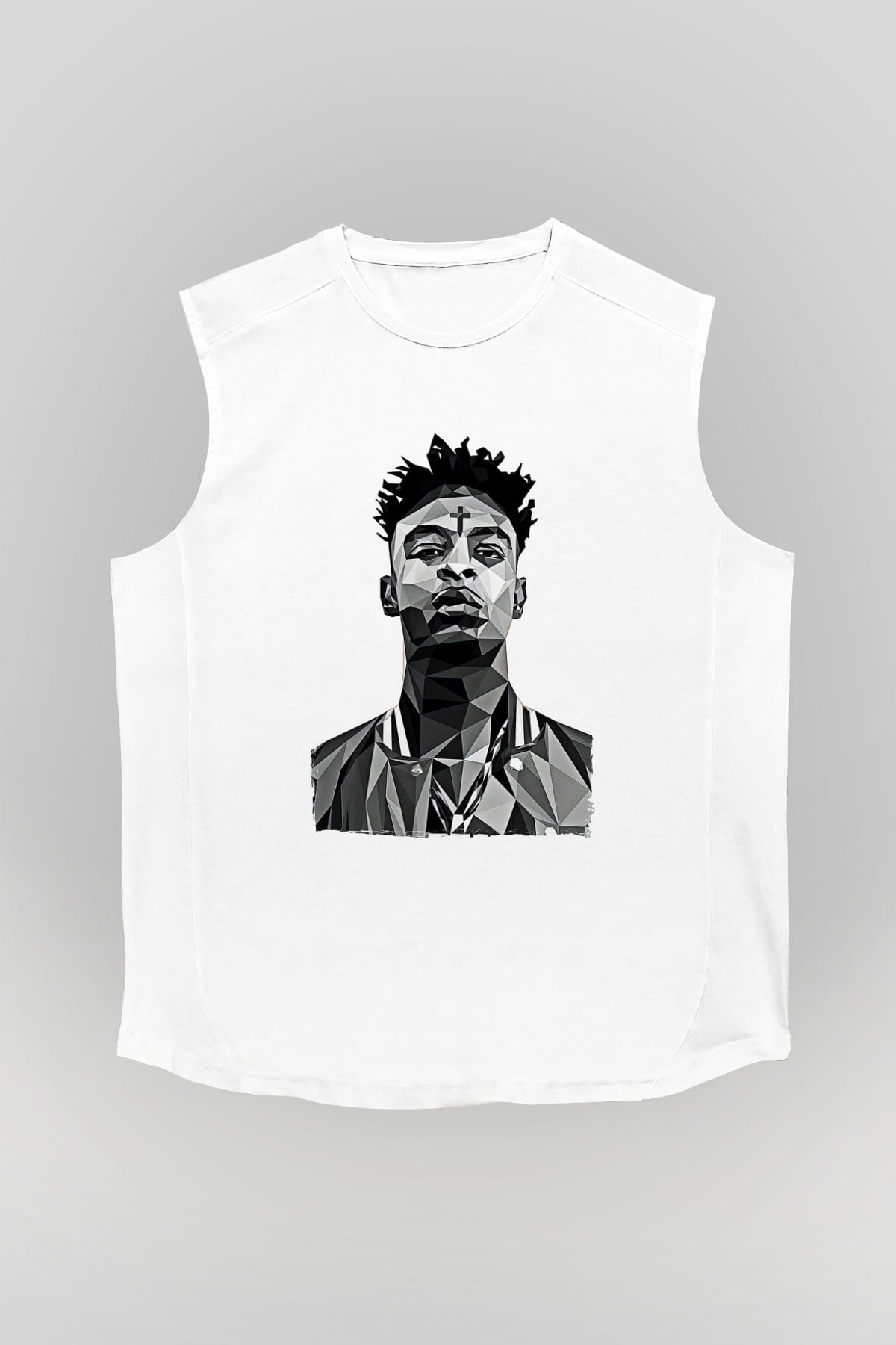21 Savage Baskılı Beyaz Unisex Kolsuz Tişört - Tshirt
