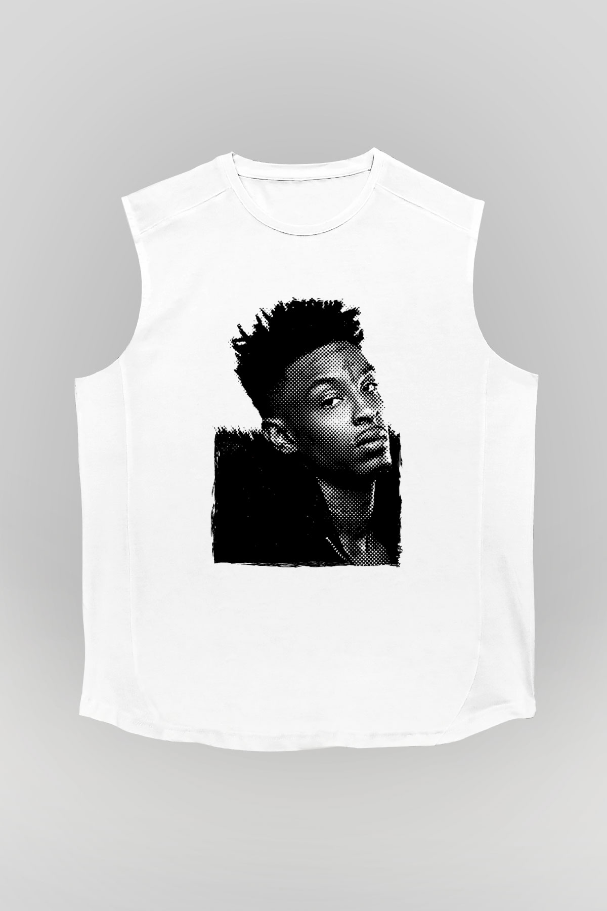 21 Savage Baskılı Beyaz Unisex Kolsuz Tişört - Tshirt