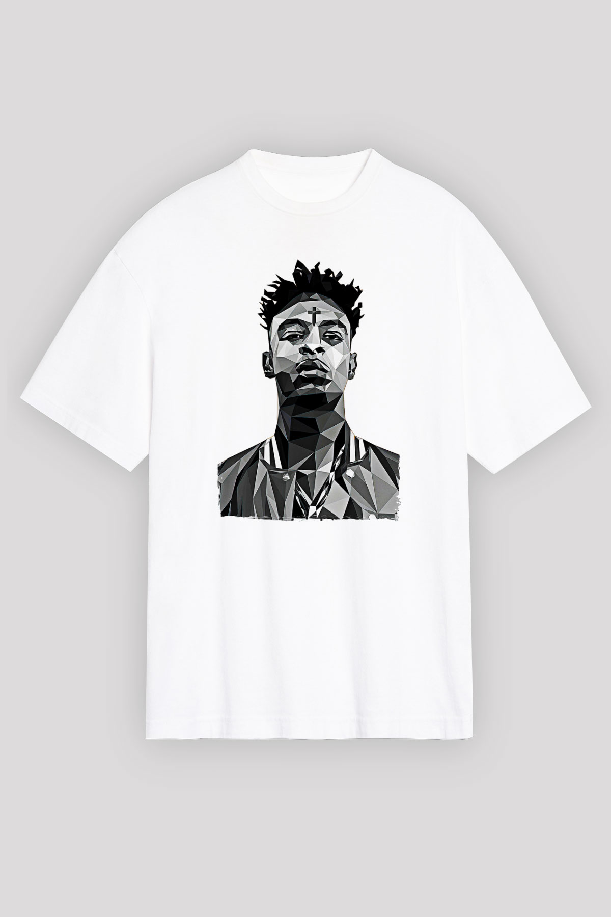 21 Savage Baskılı Beyaz Unisex Oversize Tişört - Tshirt