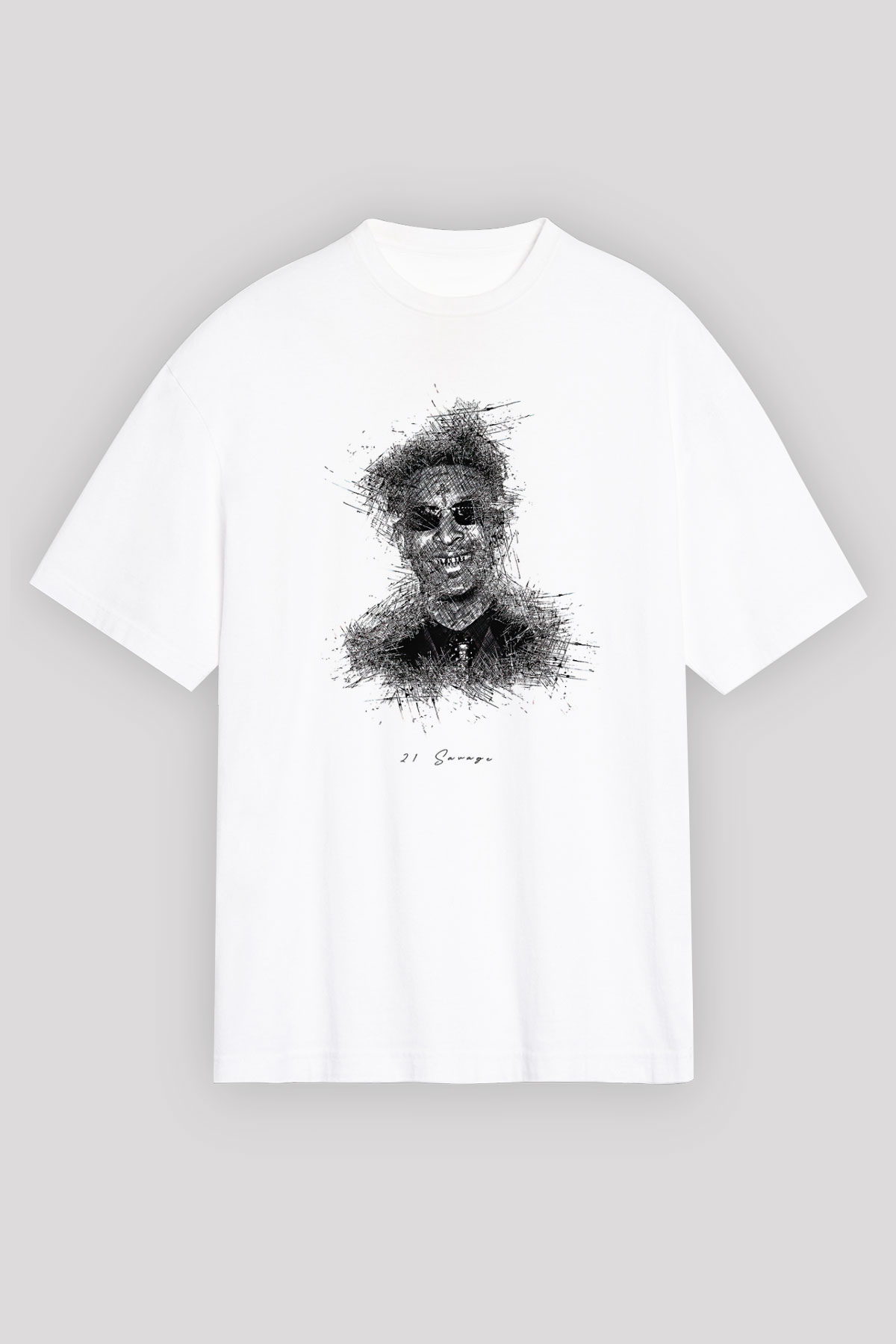21 Savage Baskılı Beyaz Unisex Oversize Tişört - Tshirt
