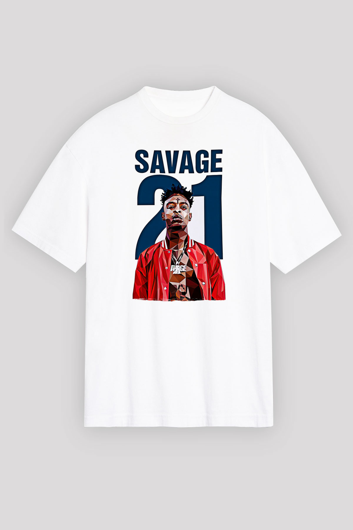 21 Savage Baskılı Beyaz Unisex Oversize Tişört - Tshirt