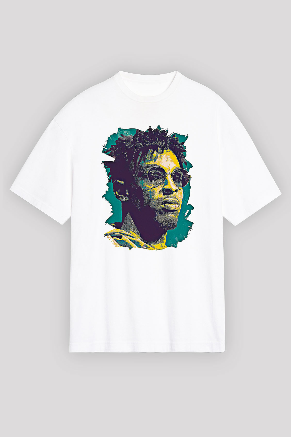 21 Savage Baskılı Beyaz Unisex Oversize Tişört - Tshirt