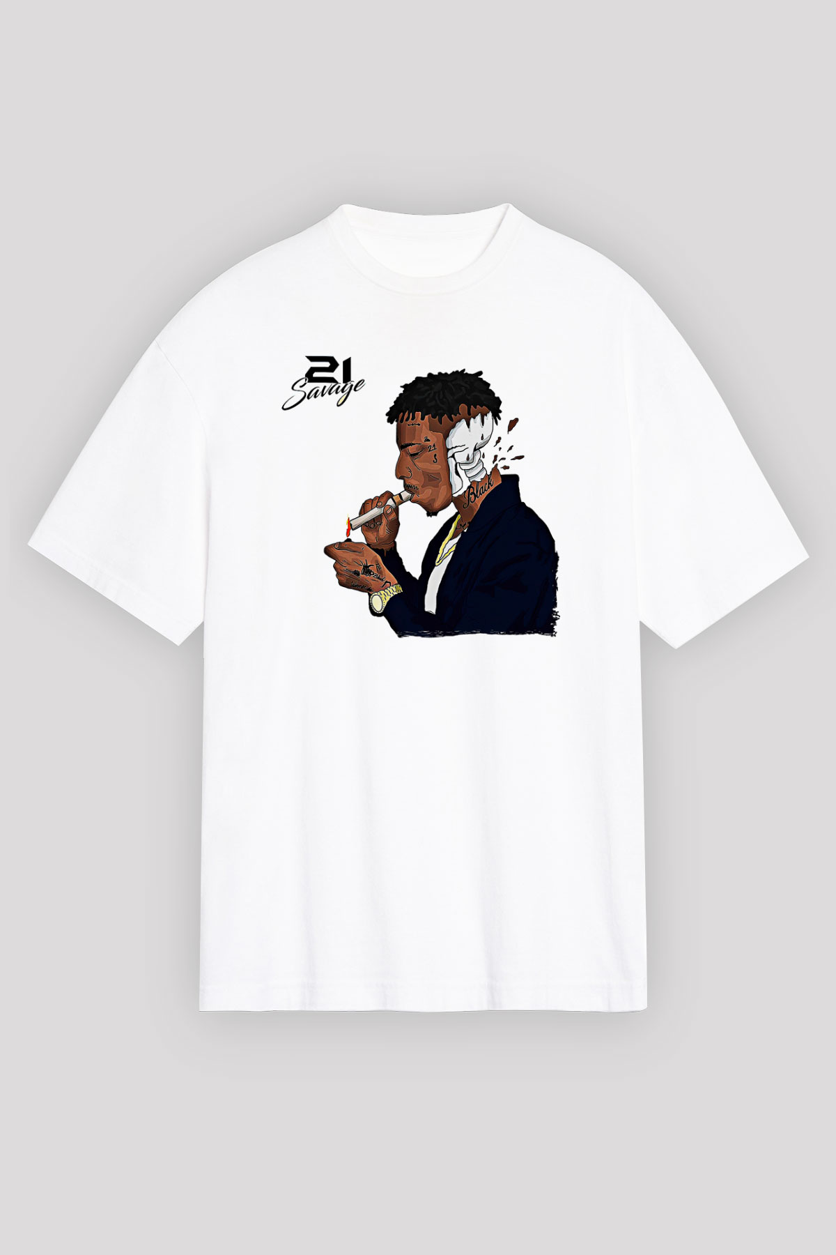 21 Savage Baskılı Beyaz Unisex Oversize Tişört - Tshirt