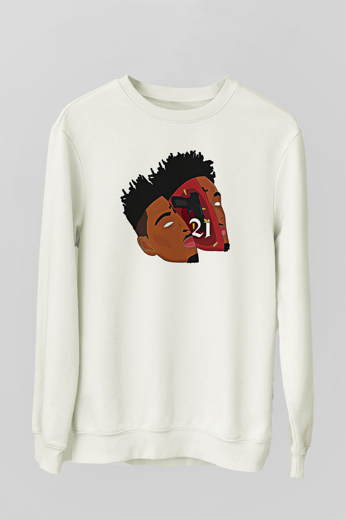 21 Savage Baskılı Beyaz Unisex Sweatshirt