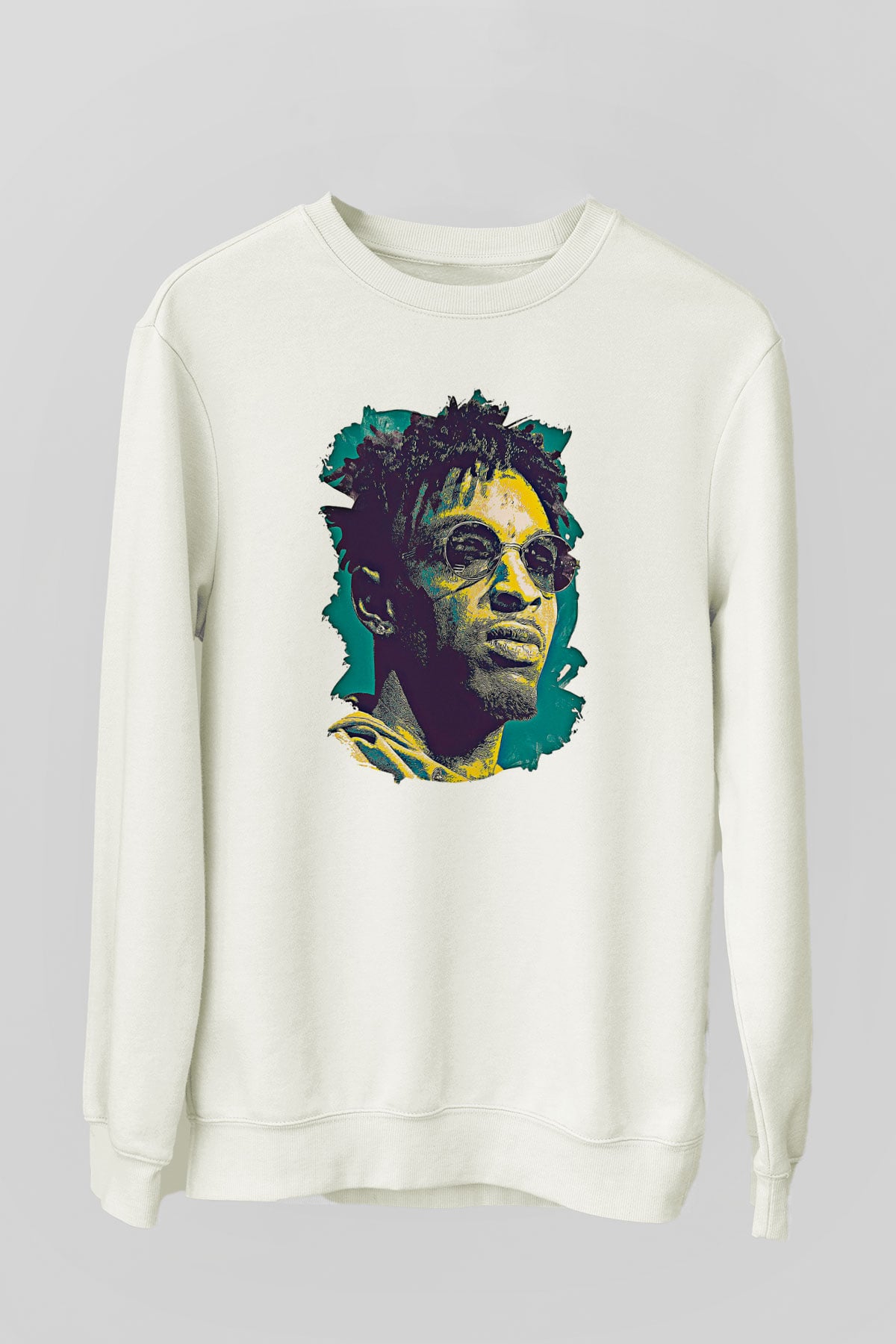 21 Savage Baskılı Beyaz Unisex Sweatshirt