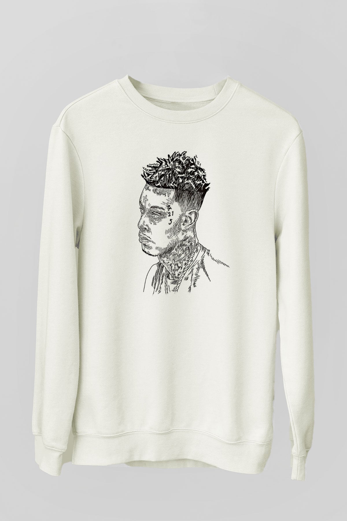 21 Savage Baskılı Beyaz Unisex Sweatshirt