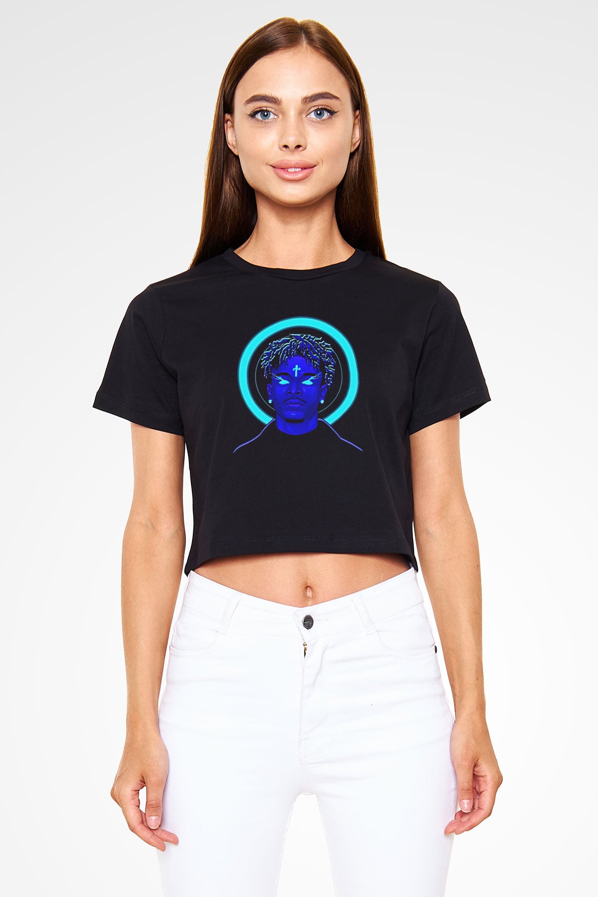 21 Savage Baskılı Siyah Crop Top Kadın Tişört - Tshirt