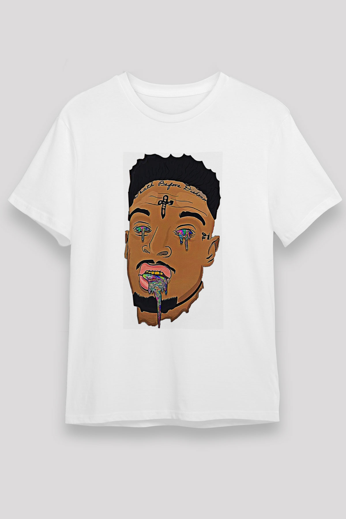 21 Savage Baskılı Unisex Beyaz Tişört - Tshirt