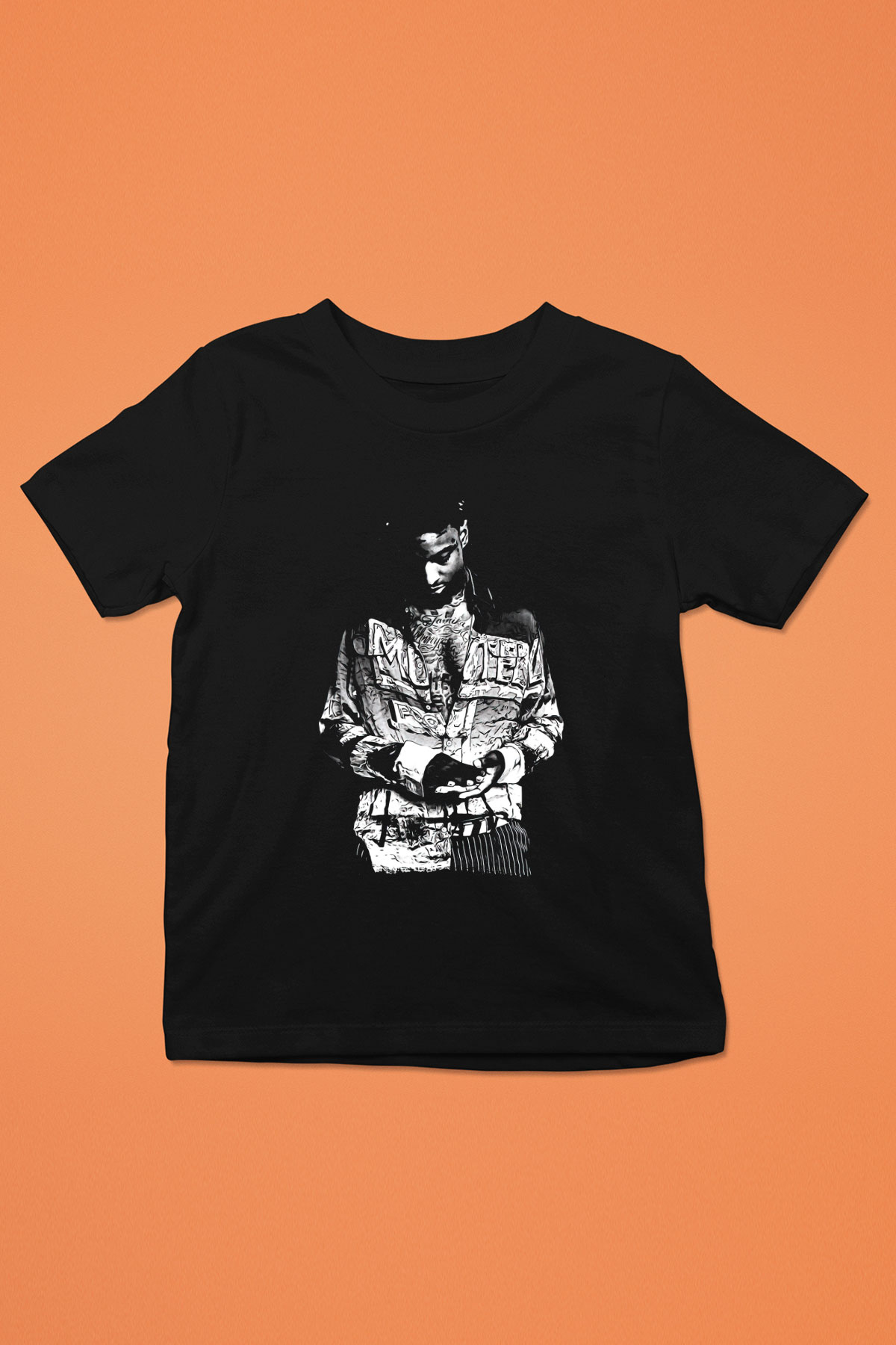 21 Savage Baskılı Unisex Siyah Çocuk Tişört - Tshirt