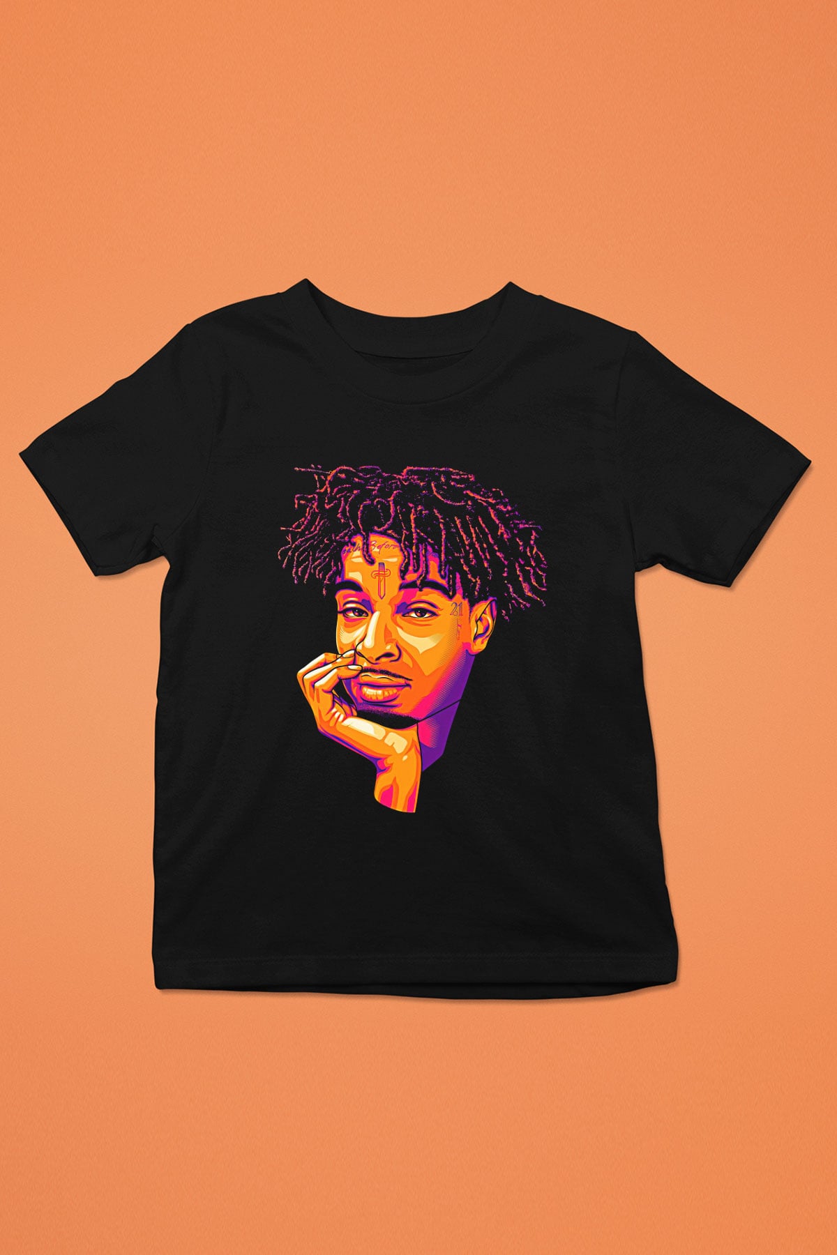 21 Savage Baskılı Unisex Siyah Çocuk Tişört - Tshirt