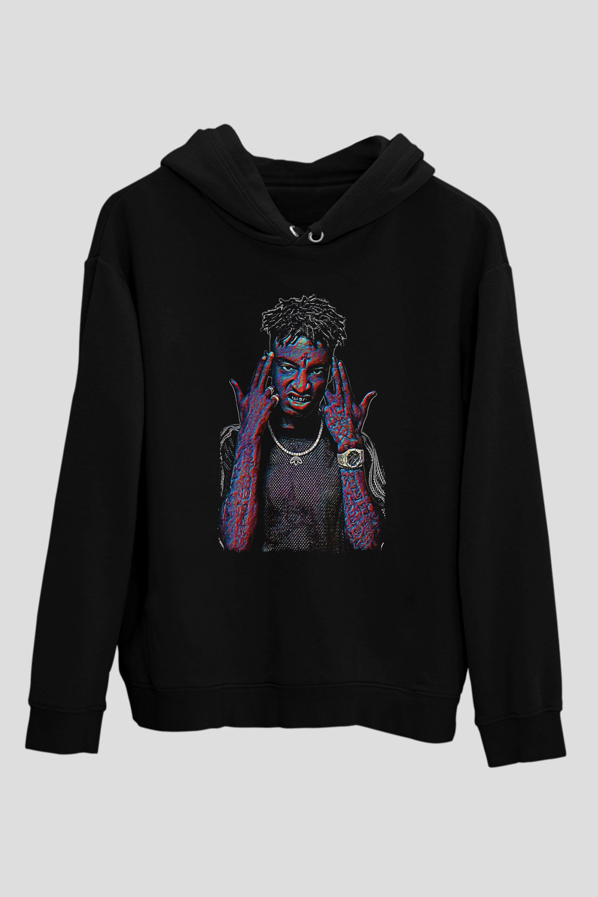 21 Savage Baskılı Unisex Siyah Hoodie